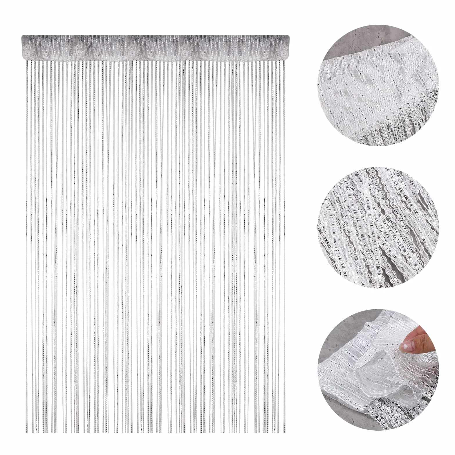 Vidillo Zasłona sznurkowa, brokatowa, biała, 100 x 200 cm, zasłona ścienna, dekoracja okna wystawowego, dekoracyjna zasłona działowa, ochrona przed owadami, na wesele, do kawiarni, restauracji (biała)