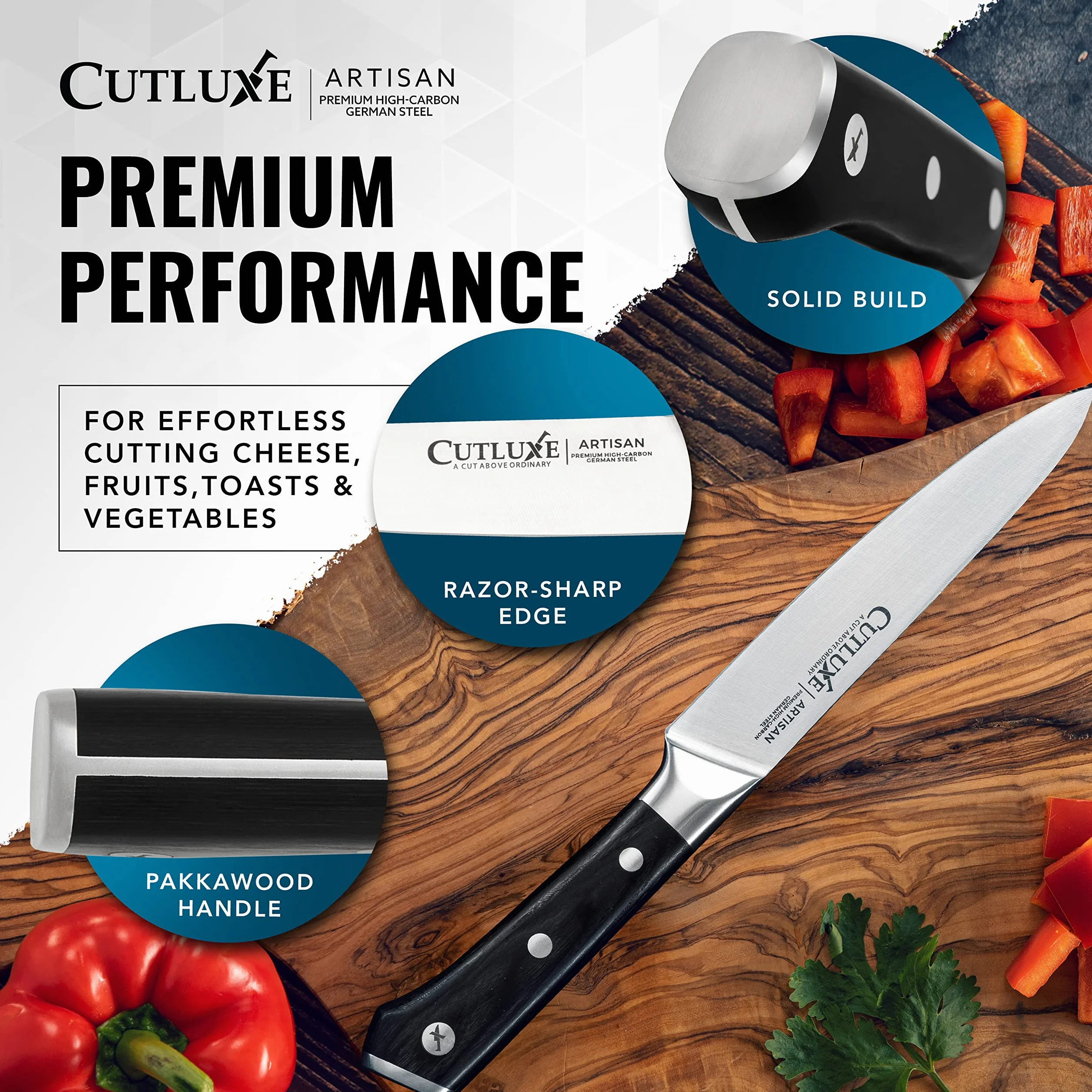 CUTLUXE Artisan Series 5.5" Petty Knife – Forged High Carbon German Steel Full Tang Razor Sharp