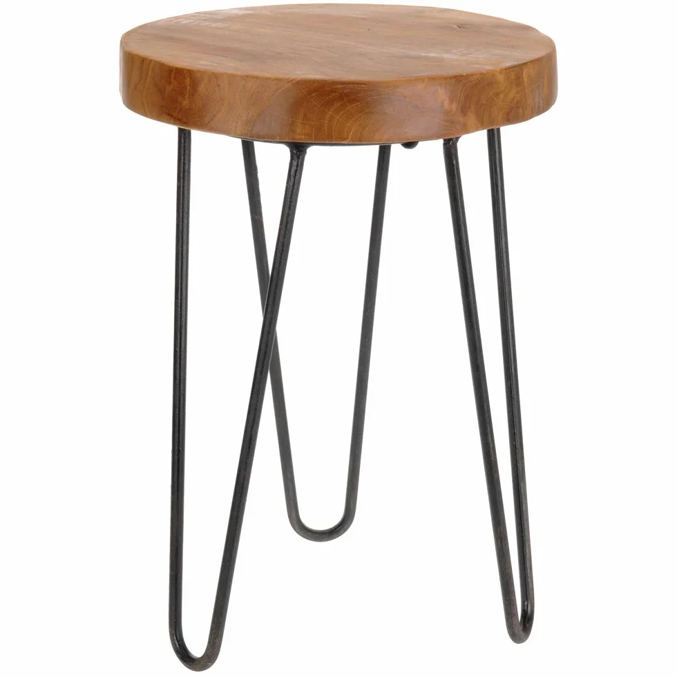Taboret drewno tekowe stalowy 30 x 30 x 42 cm