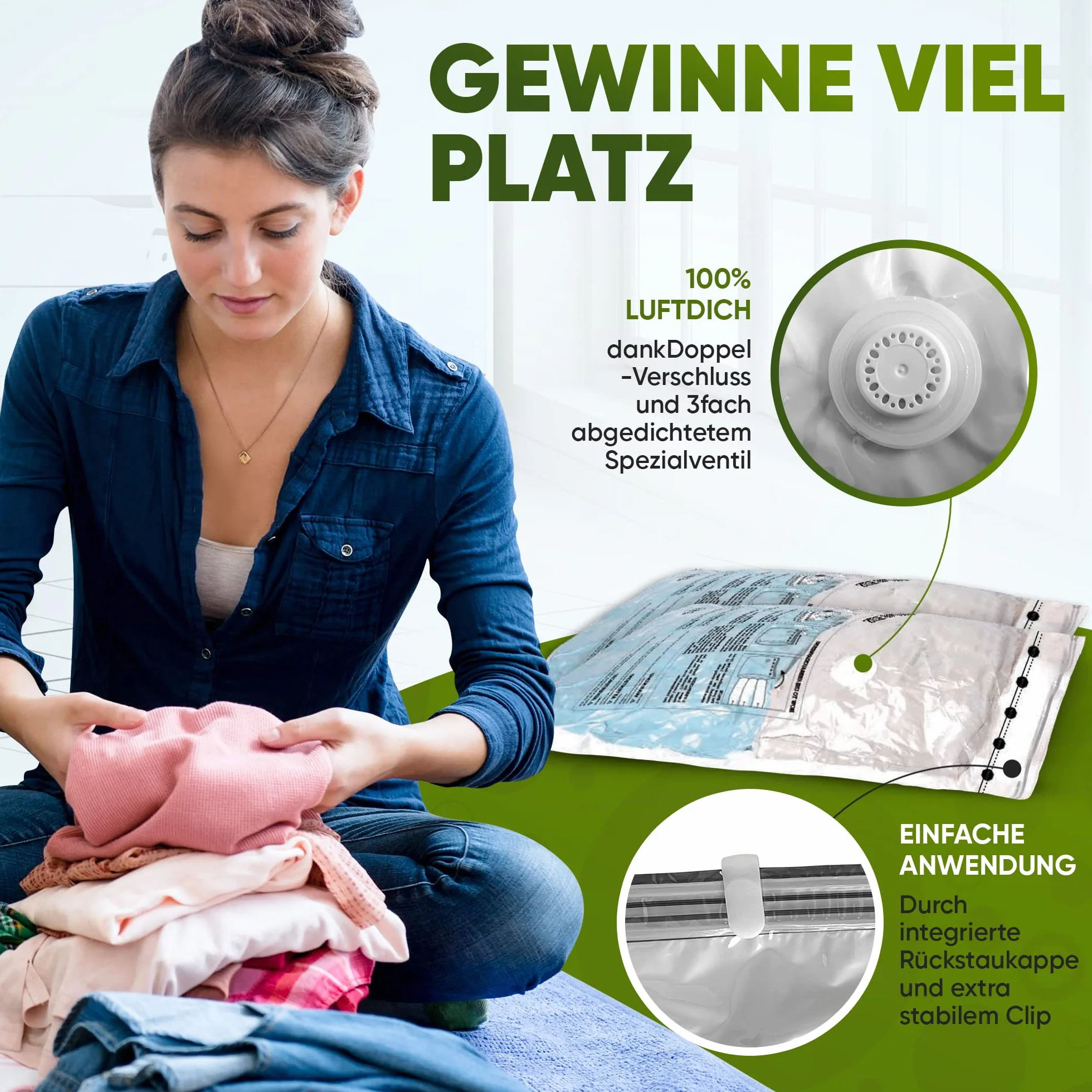 Worki próżniowe - zestaw 6 sztuk (2 małe + 2 duże + 2 XXL) na ubrania, kołdry, pościel i odzież