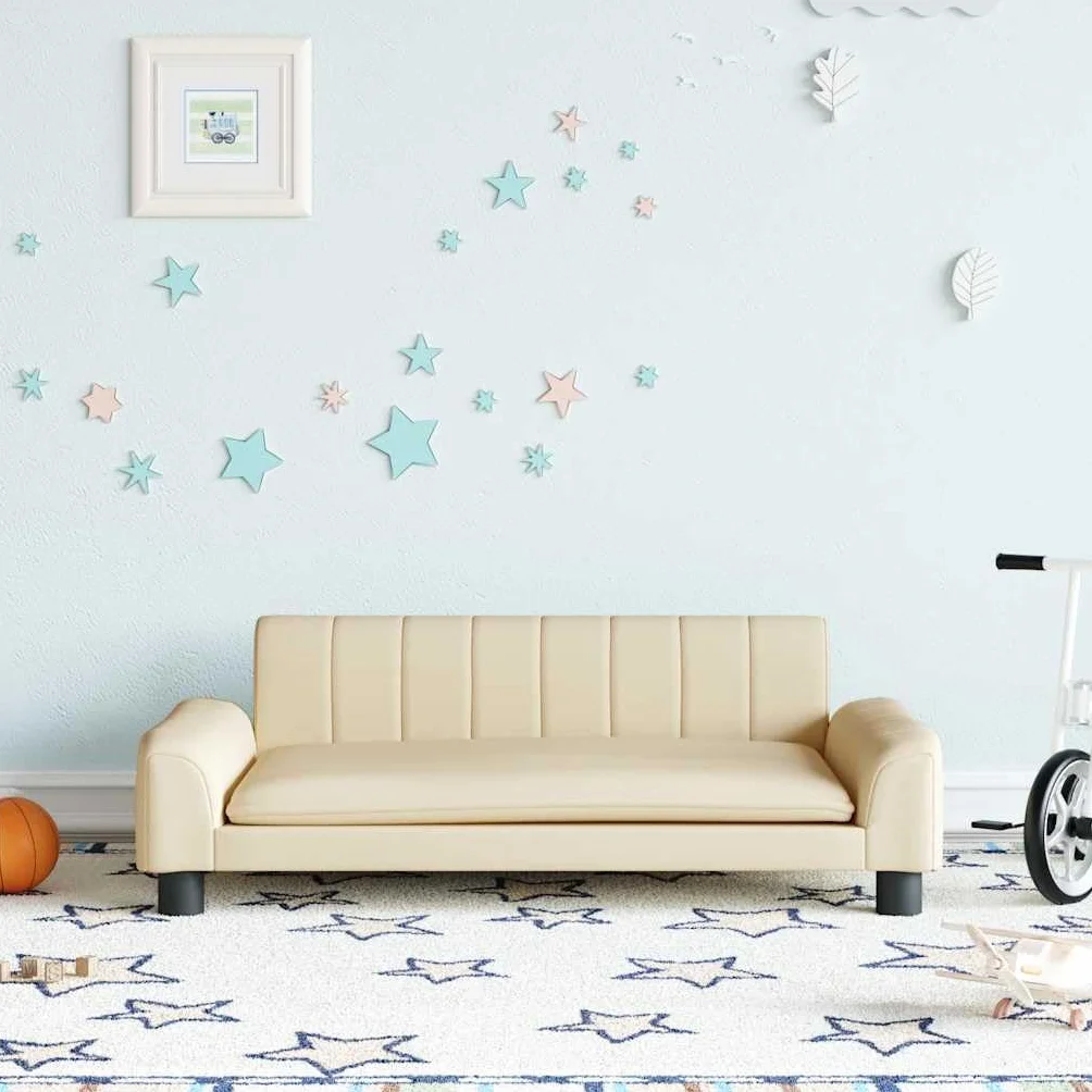vidaXL Sofa dla dzieci, kremowa, 90x53x30 cm, obita tkaniną
