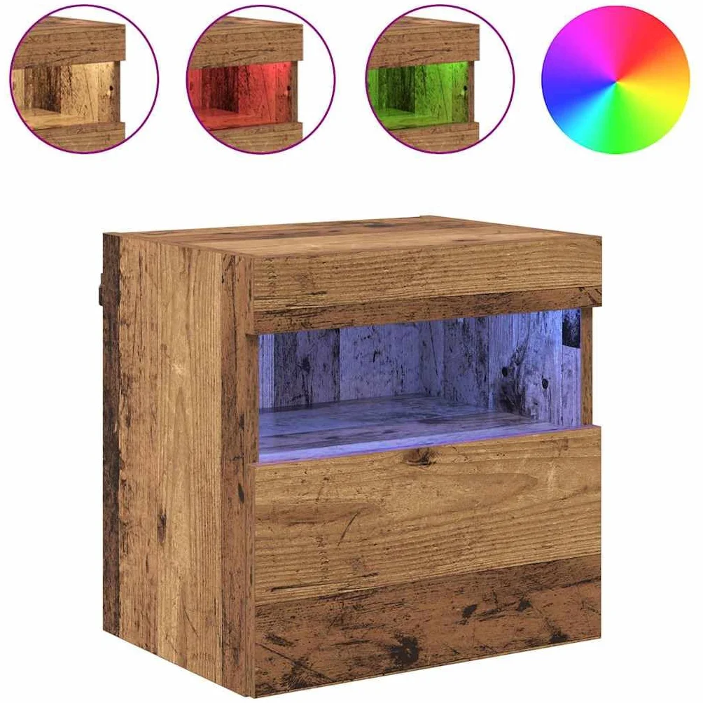 Regały ścienne pod telewizor zestaw 2 sztuk, wygląd starego drewna, 40 x 30 x 40 cm, materiał drewnopochodny, z oświetleniem LED, montowane na ścianie, do salonu, nowoczesne wzornictwo, dużo
