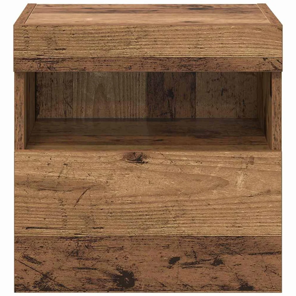 Regały ścienne pod telewizor zestaw 2 sztuk, wygląd starego drewna, 40 x 30 x 40 cm, materiał drewnopochodny, z oświetleniem LED, montowane na ścianie, do salonu, nowoczesne wzornictwo, dużo