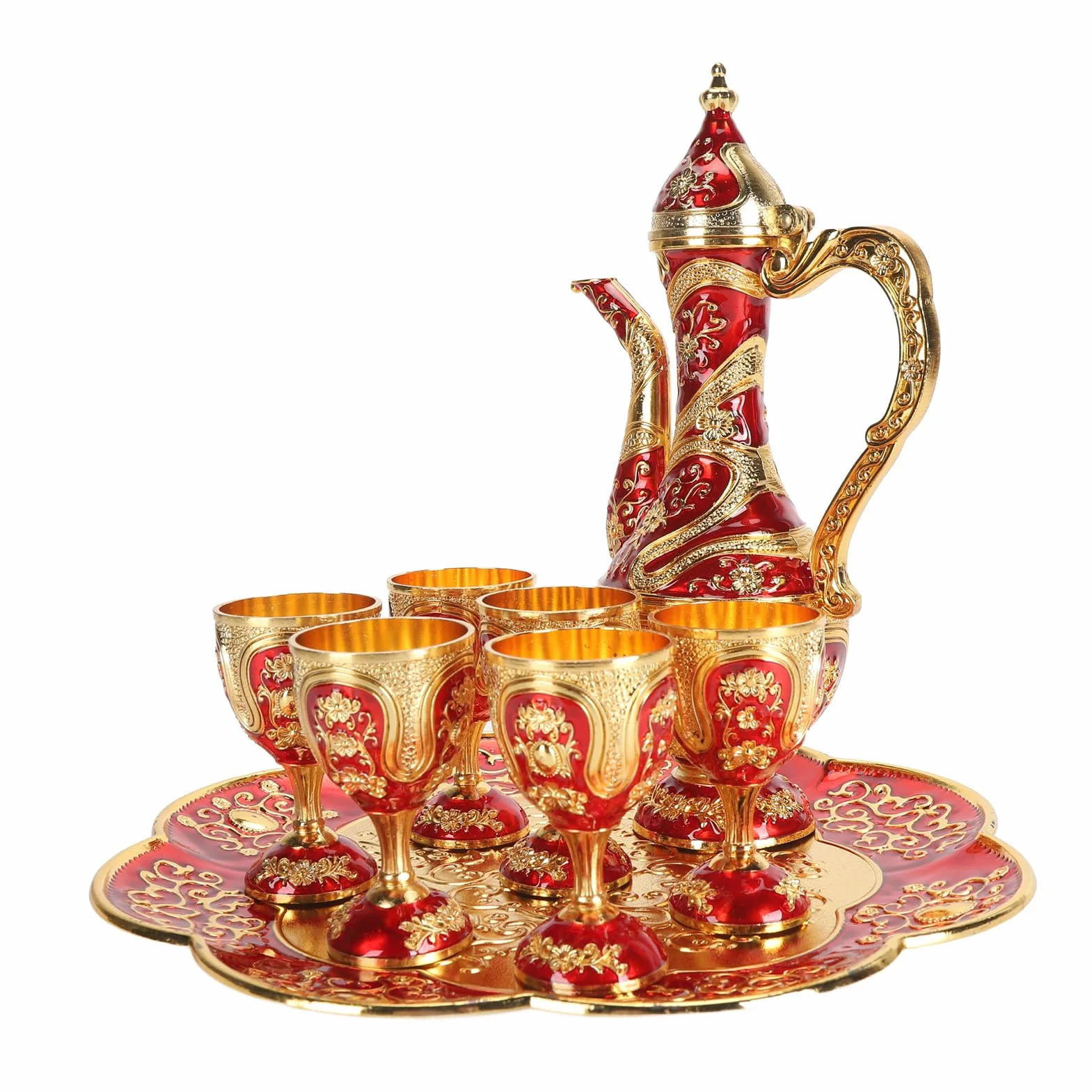Naroote Turecki Zestaw Herbaty, Turecki Zestaw Herbaciany dla Dorosłych Cynk Stop Herbaty Łatwa Czyste, Eleganckie Trwałe Vintage Turkish Tea Zetek Złoty Niebieski z tacą na herbatę do Kawiarni