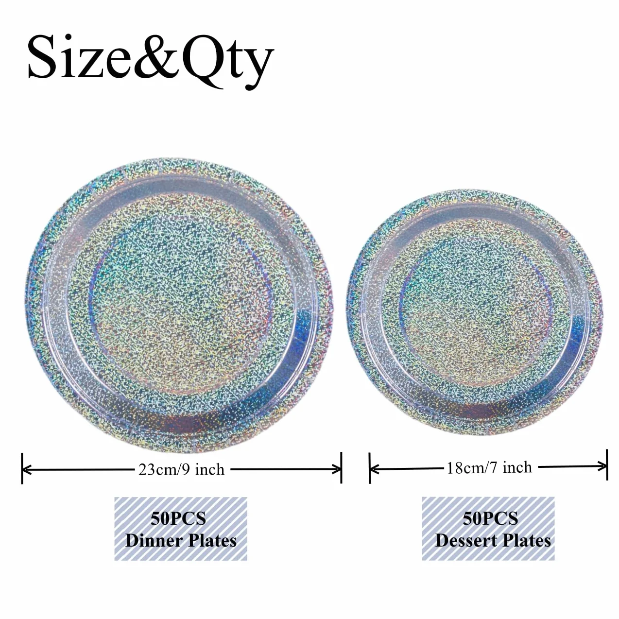 CEILIWEN 100 sztuk opalizujących papierowych talerzy, holograficzne, jednorazowe talerze, 18 cm i 23 cm, okrągłe jednorazowe opalizujące tęczowe papierowe talerze imprezowe (opalizujące talerze