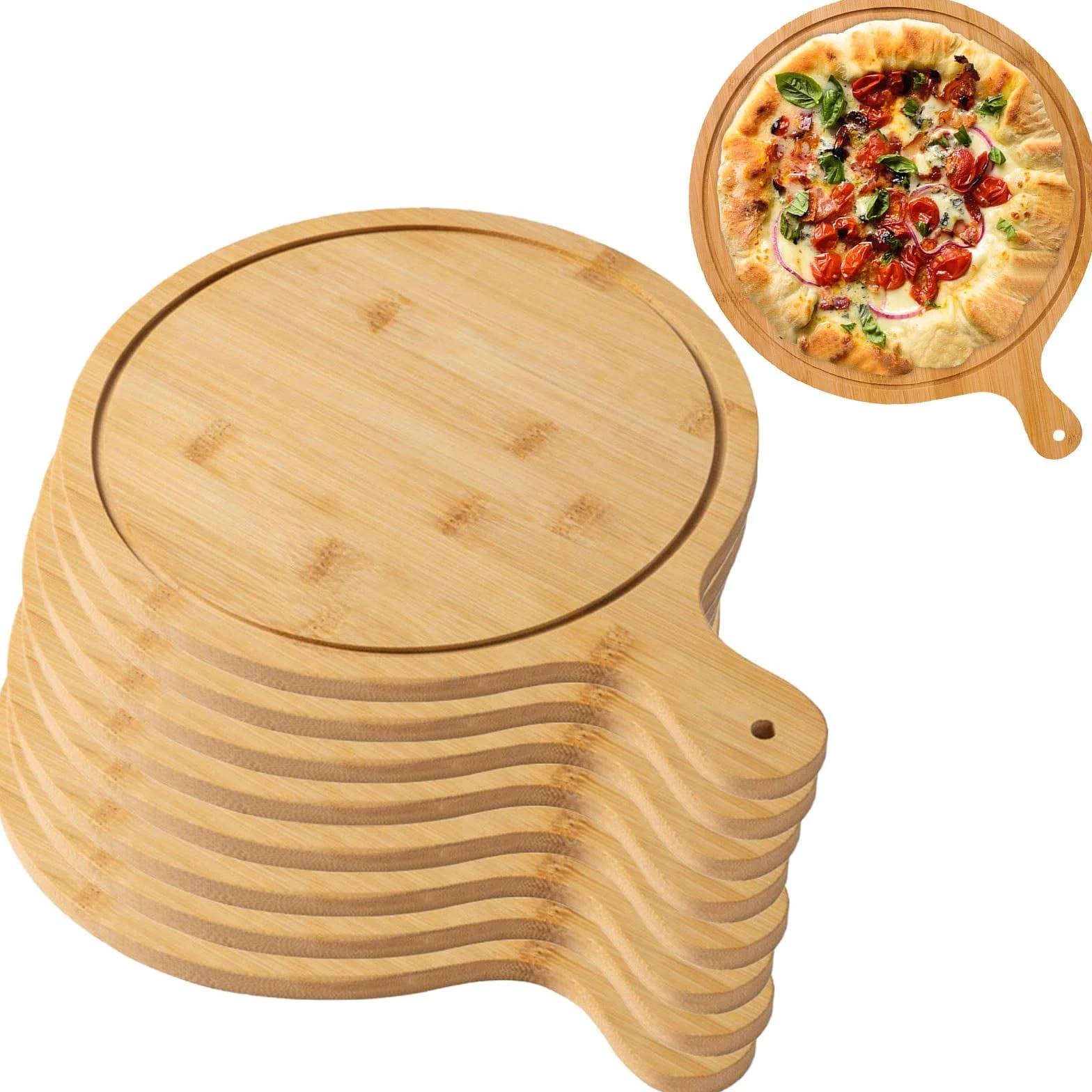 Drewniane deski do serwowania pizzy z uchwytami, lekkie i trwałe do łatwego robienia pizzy i przechowywania w domach i restauracjach
