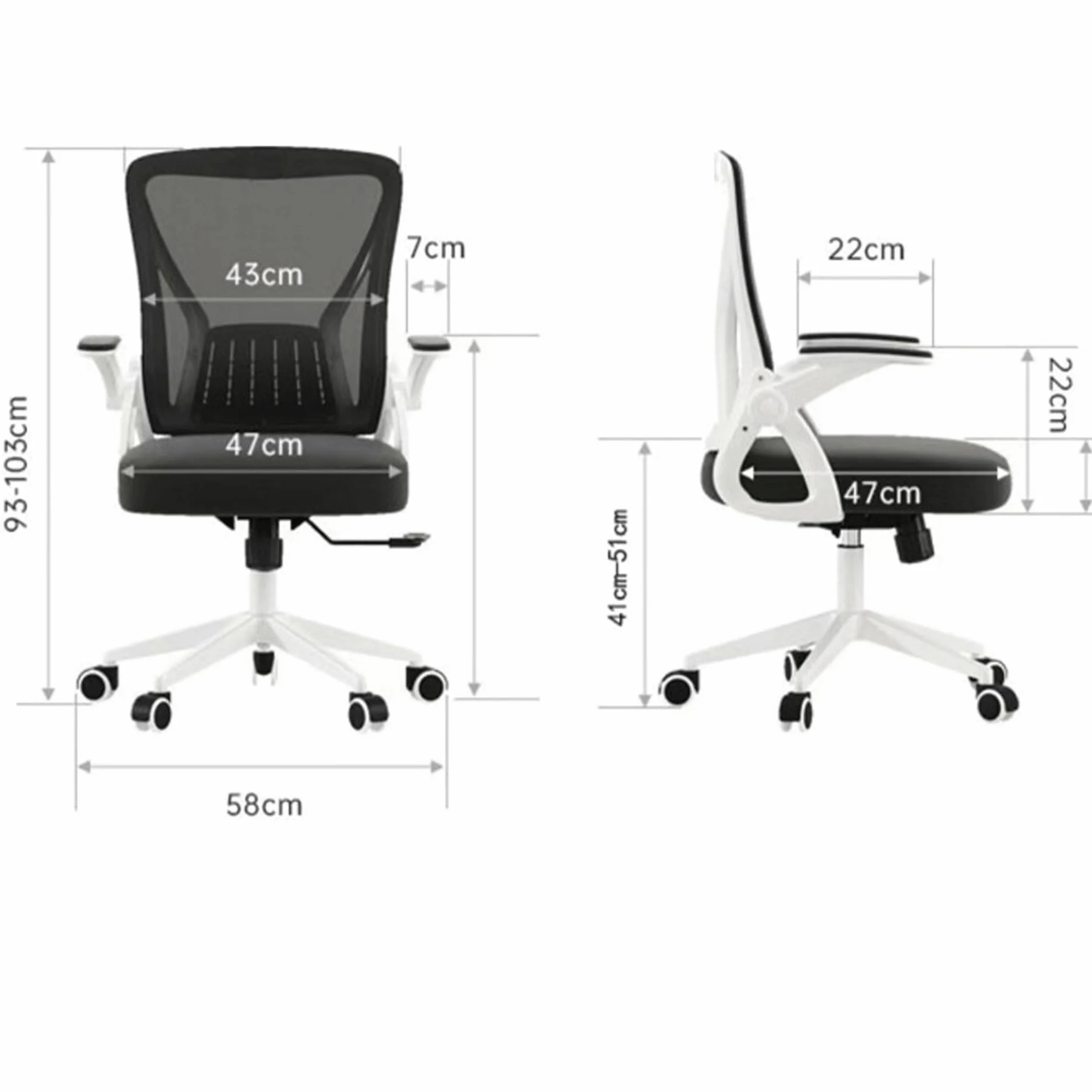 Ergonomiczne krzesło biurowe do gier komputerowych z wygodnymi podłokietnikami z siatki, obrotowe i regulowane oparcie, poduszka lateksowa, idealne do nauki, pracy, biura, salonu, sypialni
