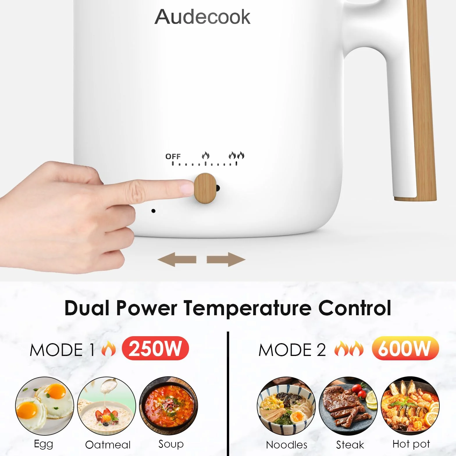 Audecook Elektryczny gorący garnek parowy 1,8 l mini przenośna podróżna kuchenka, wielofunkcyjna patelnia elektryczna nieprzywierająca do smażenia/gulaszu/pary, idealna do makaronu ramen,