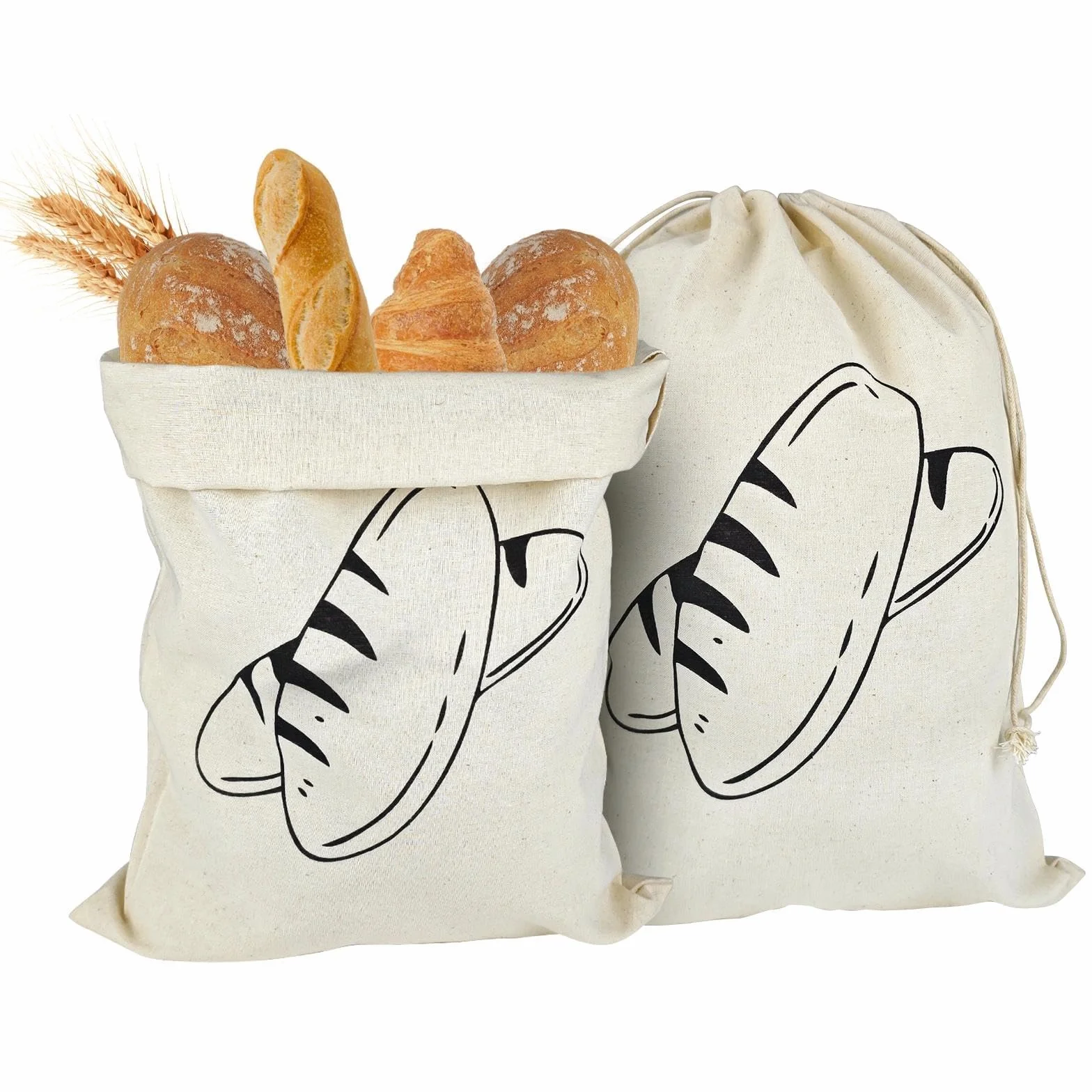 2 szt. lniane worki na chleb, niewybarwione, wielokrotnego użytku 40x30 cm – torby do pieczenia domowego chleba, bagietek, owoców i warzyw, akcesoria piekarnicze, worek na żywność