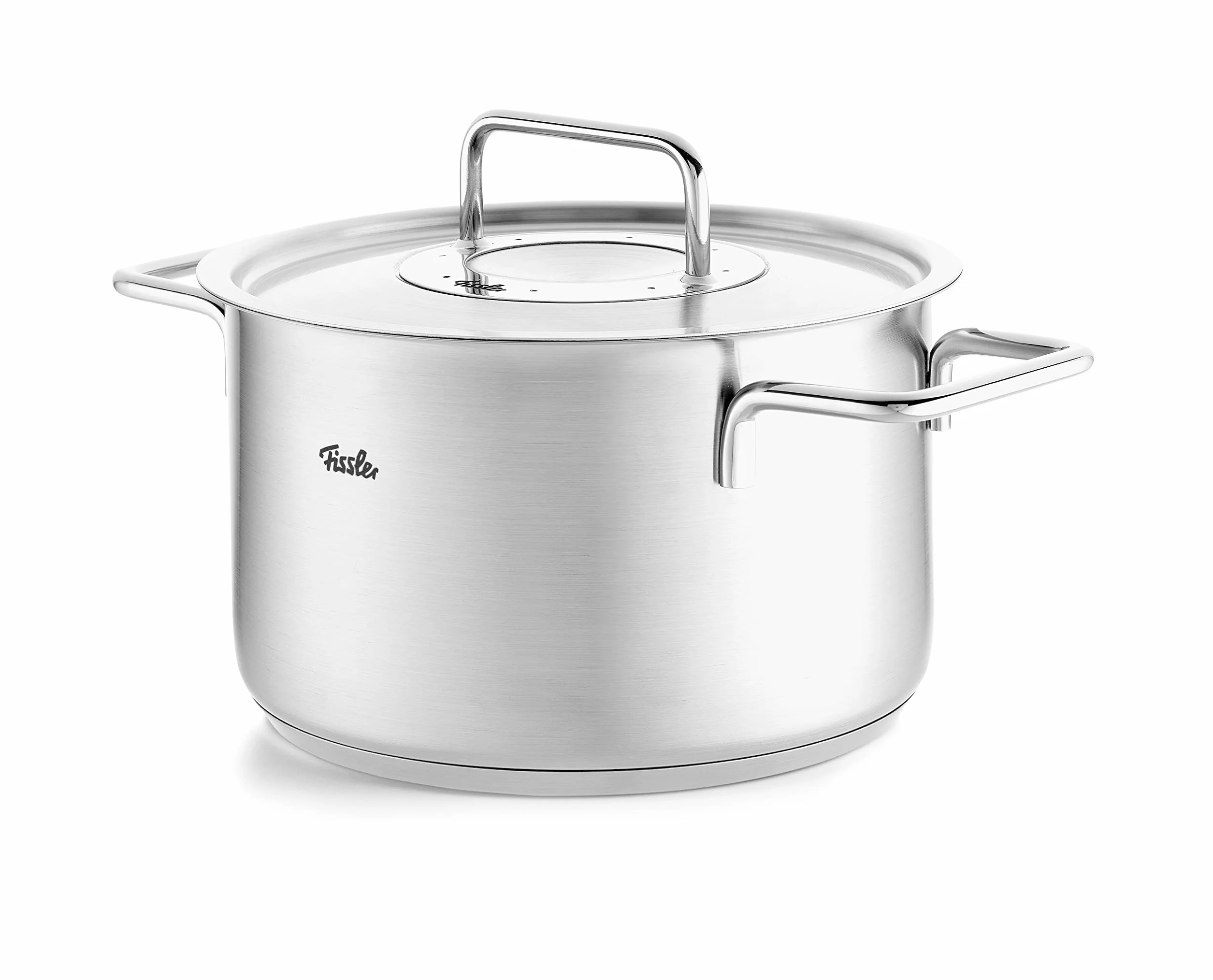 Fissler Pure Collection zestaw garnków ze stali nierdzewnej, 4-częściowy, garnki z metalową pokrywką (3 garnki, 1 garnek do pieczenia) – indukcja, duże