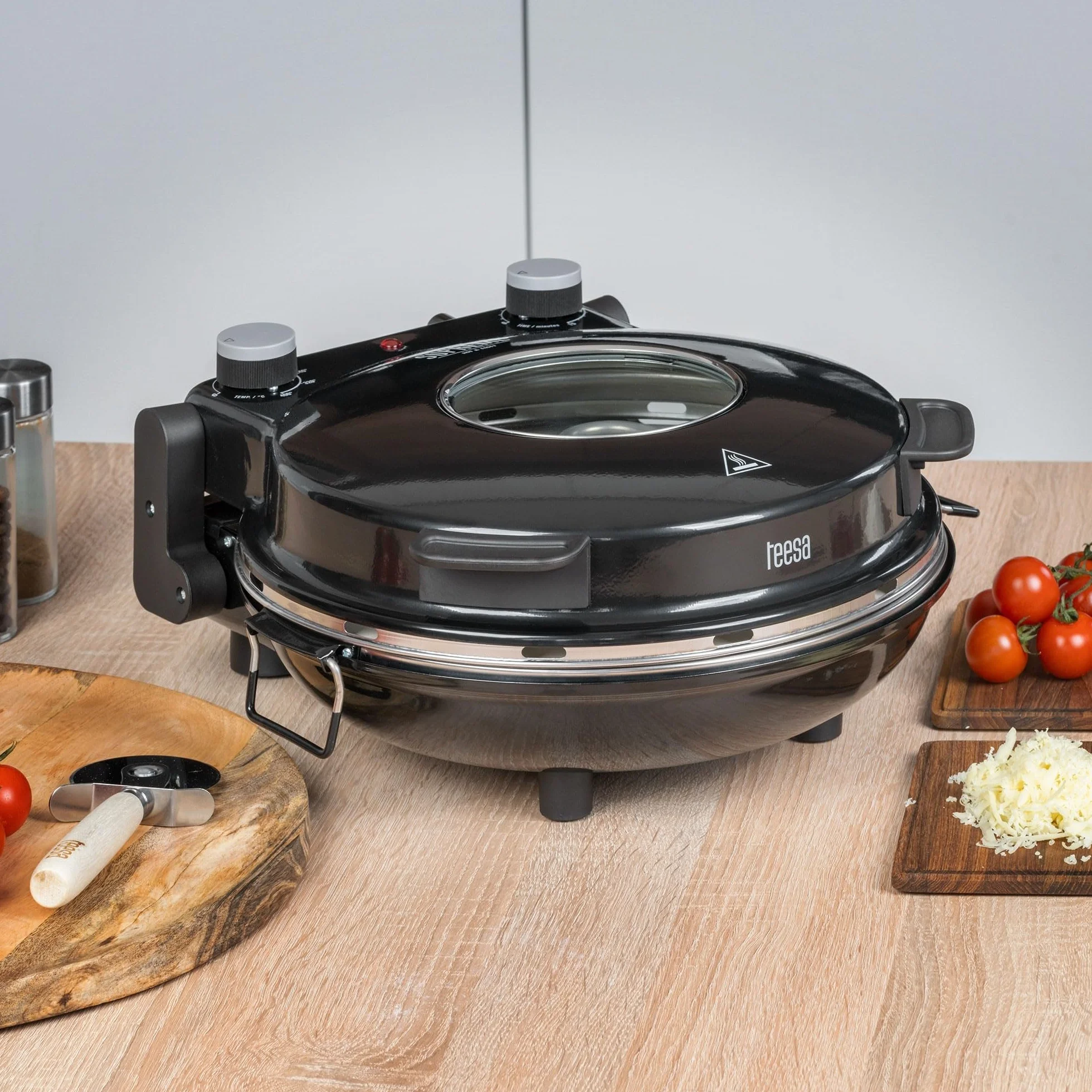 Teesa Domowy Piec do Pizzy SUPREME Moc 1200W Regulacja Temperatury 80-400°C Średnica Kamienia 32 cm Okno w Pokrywie TSA3231