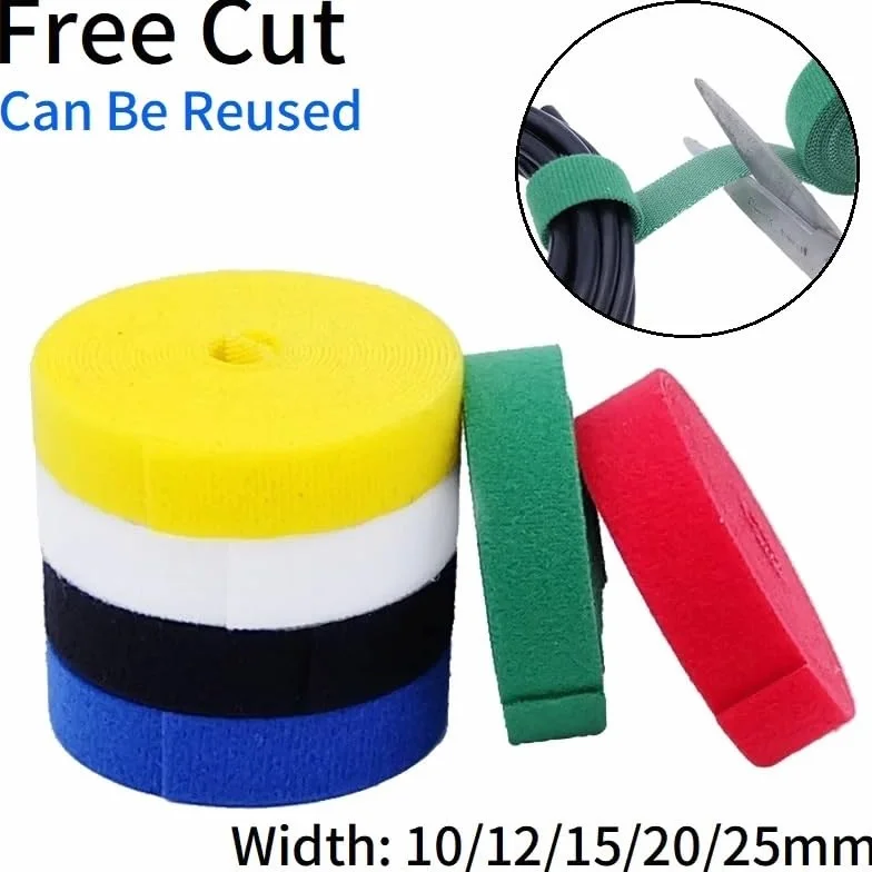 2/10M opaski kablowe wielokrotnego użytku pętla pakiet samoprzylepny zapięcie akcesoria DIY nylonowy pasek organizer klips uchwyt na przewody (żółty, 2 metry - 10 mm) (czerwony 10M (2 rolki))
