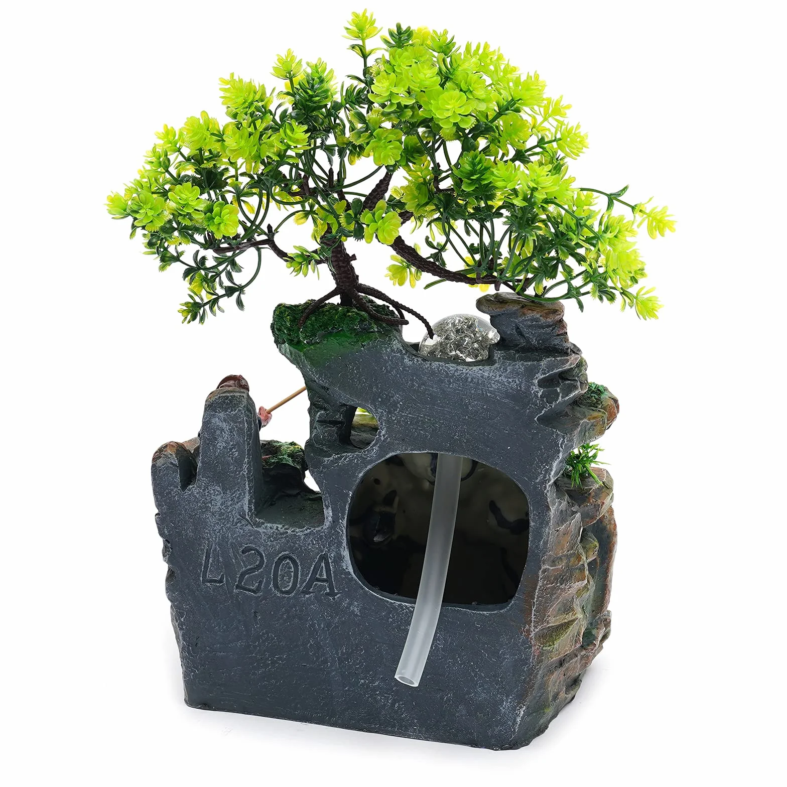 Fontanna Zen LED Wodospad Feng Shui z żywicy Rybak Drzewo H 30 cm