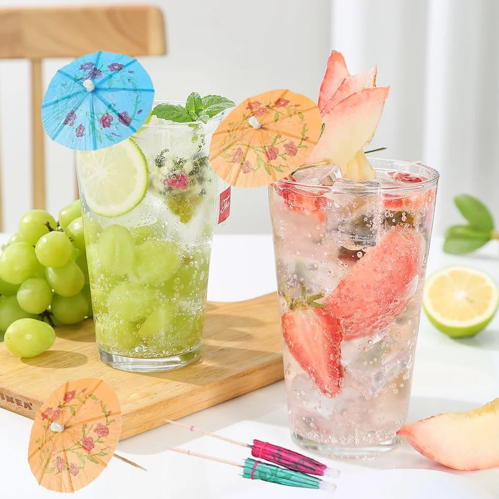 Bekecidi 100 szt. Parasole koktajlowe na napoje, tropikalne papierowe parasole na drinki, dekoracje koktajlowe na letnią imprezę na plaży, dekoracje na jedzenie i napoje (losowy kolor)