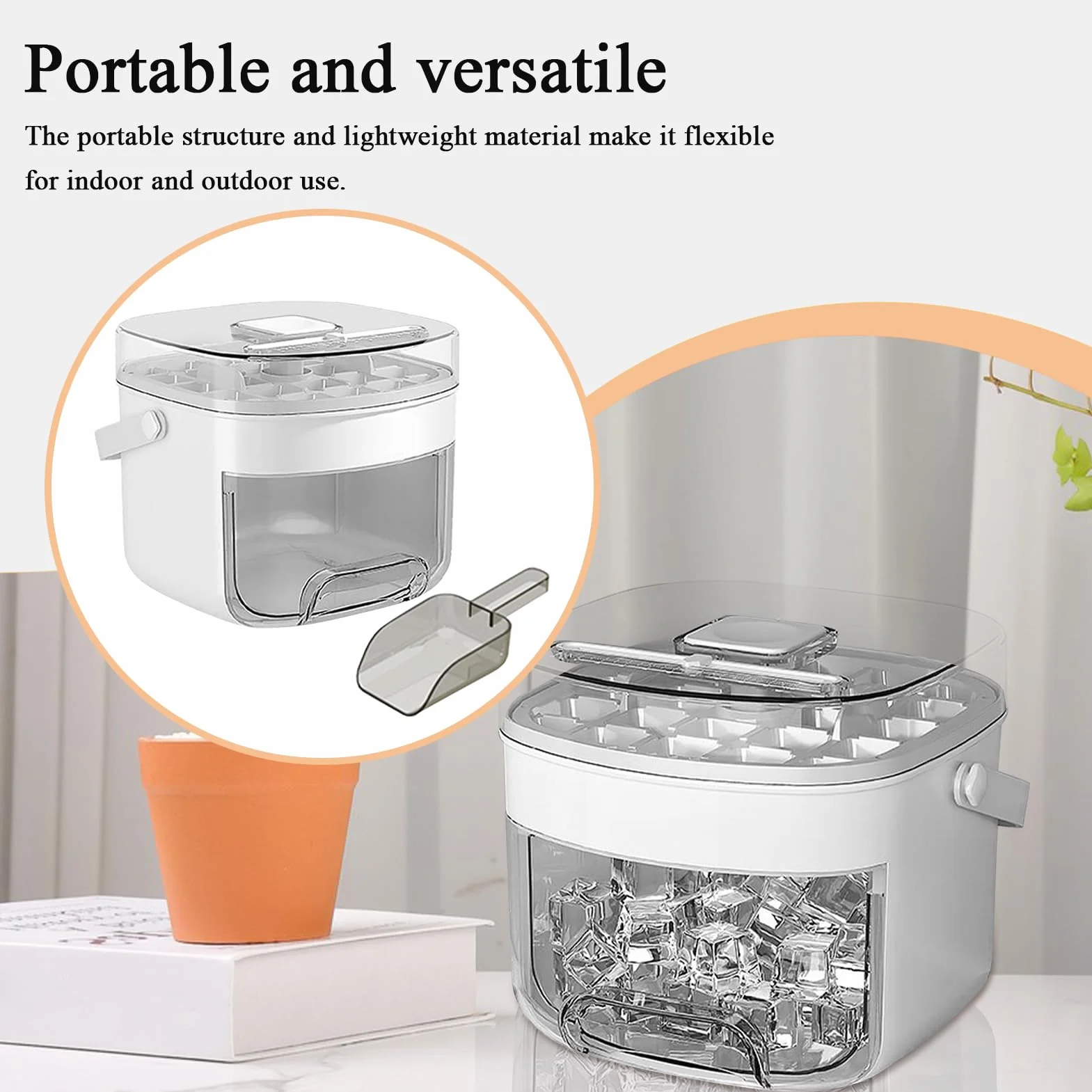 Ice Tray Storage Box, Cube Making Bin, Press Type Non-Stick Mold, Built-In Handle with Sealed Lid for Kitchen, Camping, Daily Use, Parties, Picnics, 6.69x6.1x5.51 Inches