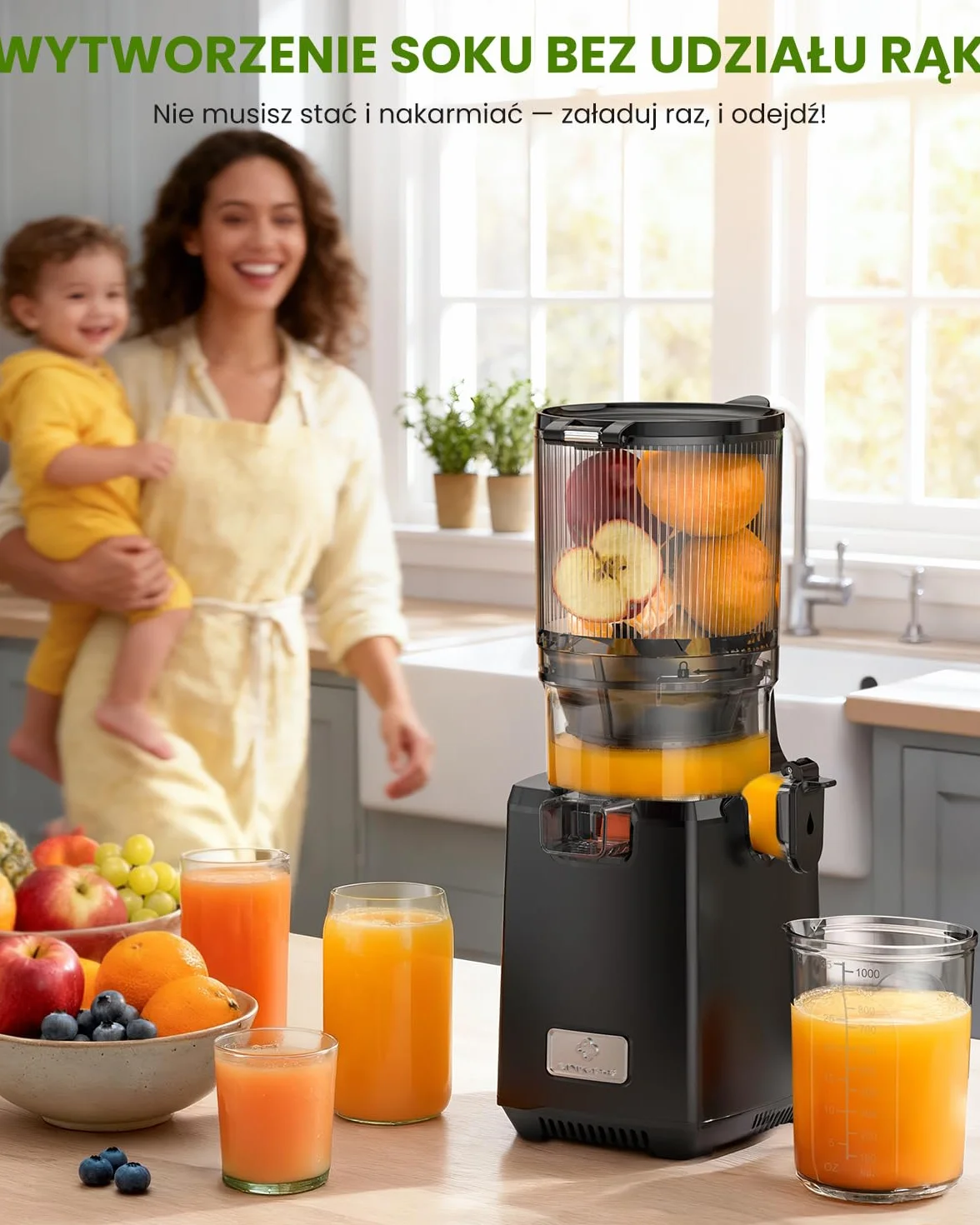 LINKChef Wyciskarka do soków na zimno, średnica 135 mm i pojemność 1,8 l, sokowirówka, całe owoce i warzywa, sokowirówka 250 W, powolna sokowirówka z automatycznym cięciem i tritanu bez BPA
