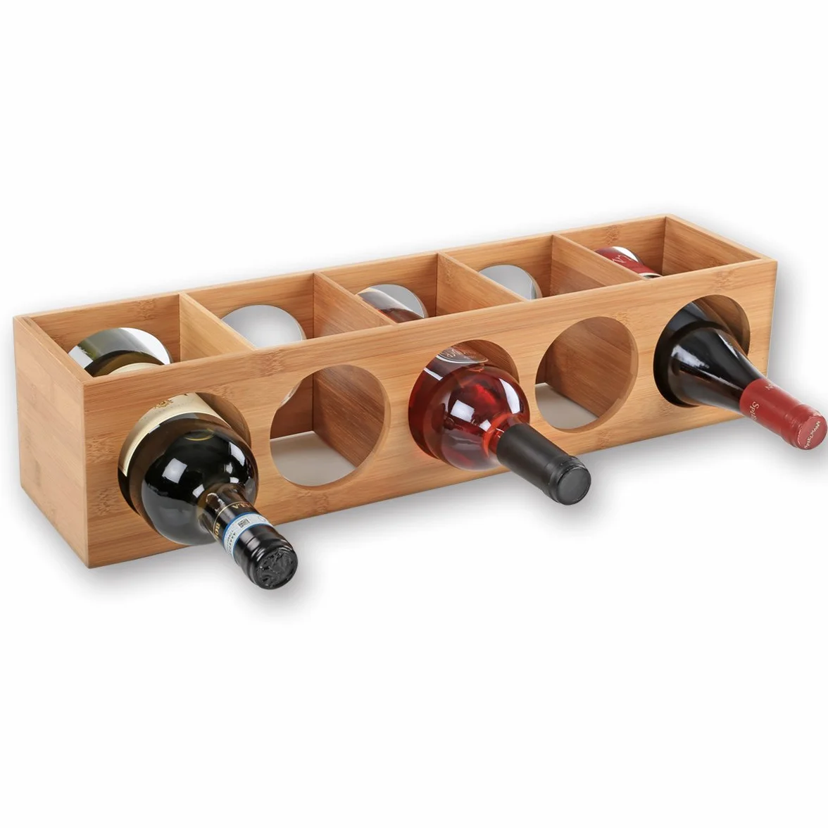 Gräfenstayn Regał na wino Cube – układany w stos, z drewna bambusowego, do 5 butelek, montaż na ścianie, rozszerzalny, wymiary 13,5 x 12 x 53 cm