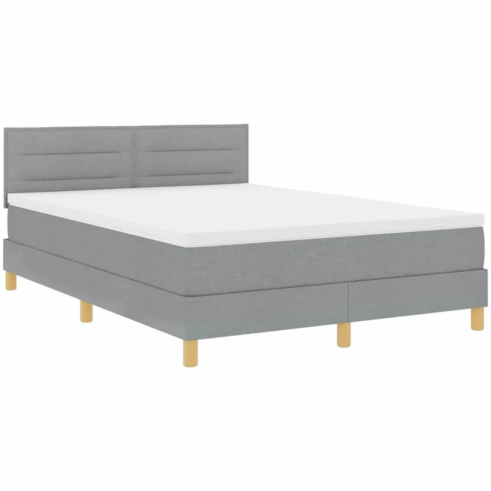 Nowoczesne łóżko z podświetleniem LED Model Standard 140x190 cm Szary | Łóżko z regulowanym zagłówkiem LED Jasnoszary 140x190 cm tkanina z materacem sprężynowym do sypialni
