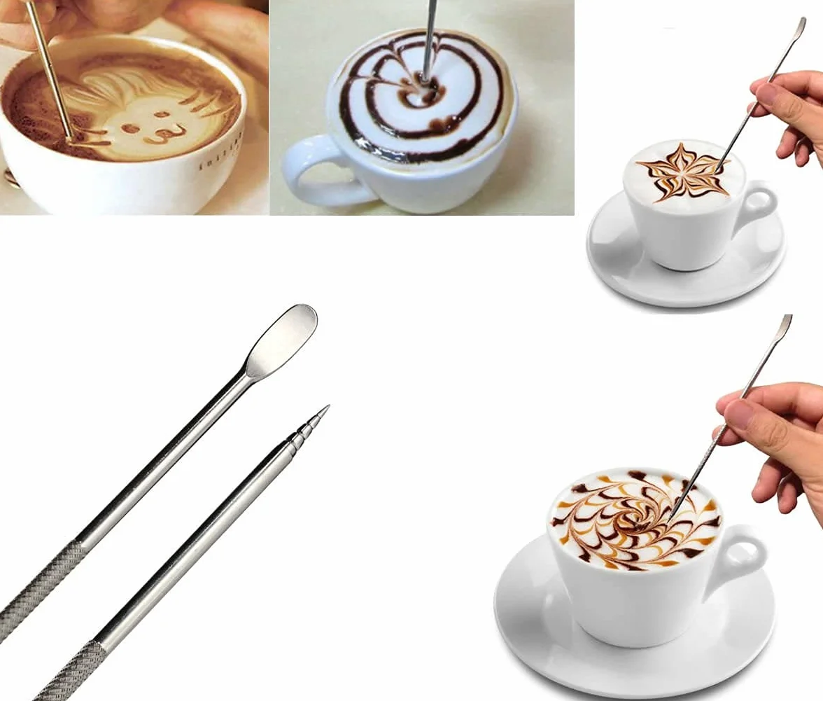 2 szt. 304 stal nierdzewna kawa sztuka pióro barista cappuccino espresso kawa dekorowanie latte art pióro fantazyjne narzędzie do kawiarni