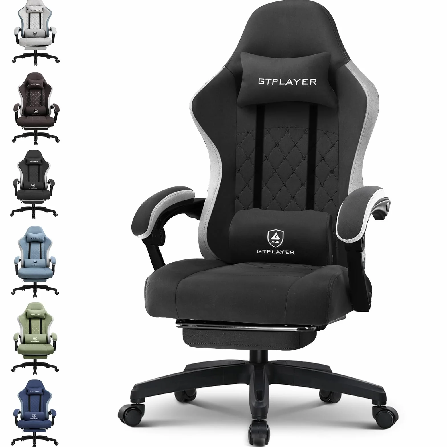 GTPLAYER Fotel gamingowy, komputerowy fotel biurowy z kieszonkową poduszką sprężynową, podłokietnikami i podnóżkiem, ergonomiczne krzesło komputerowe z wysokim oparciem, z podparciem lędźwiowym