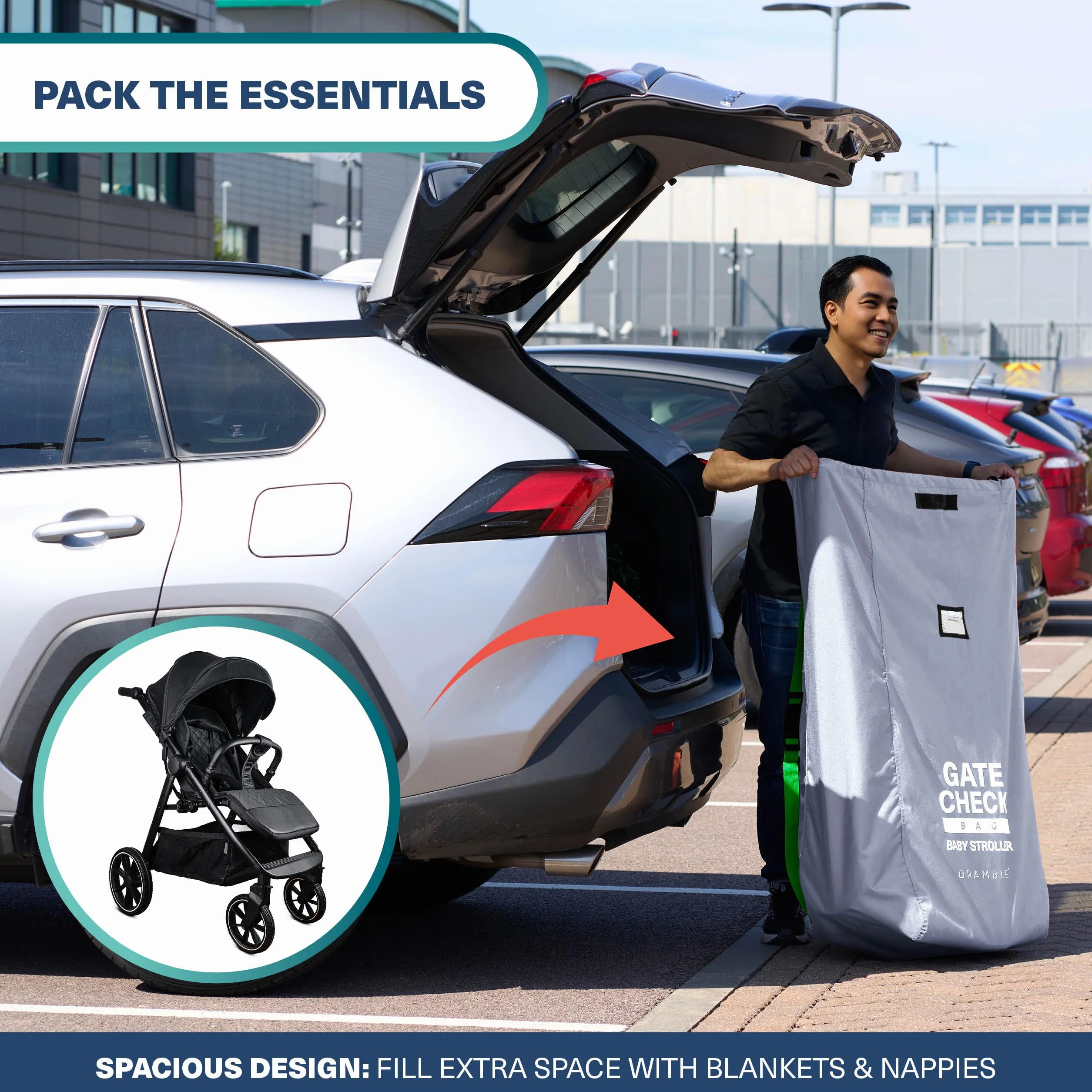 Bramble - XL Gate Check torba transportowa na wózek dziecięcy – podróż samolotem i przechowywanie – wytrzymała i wodoszczelna – duża 116 x 53 x 34 cm