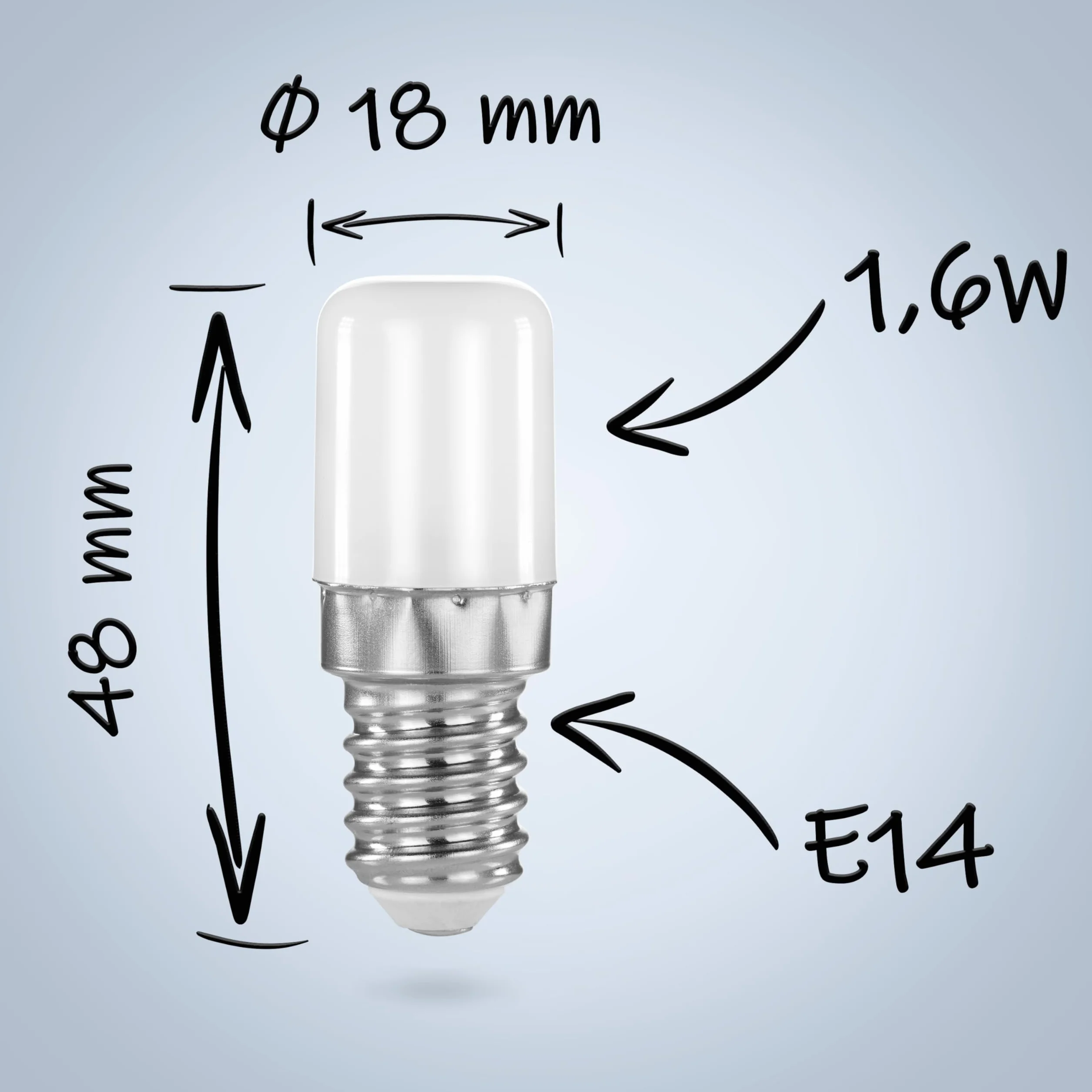 Poppstar żarówka LED do lodówek (E14, 1,6W, zimna biel, 150 lm (16W), 6000 K), 2 sztuki