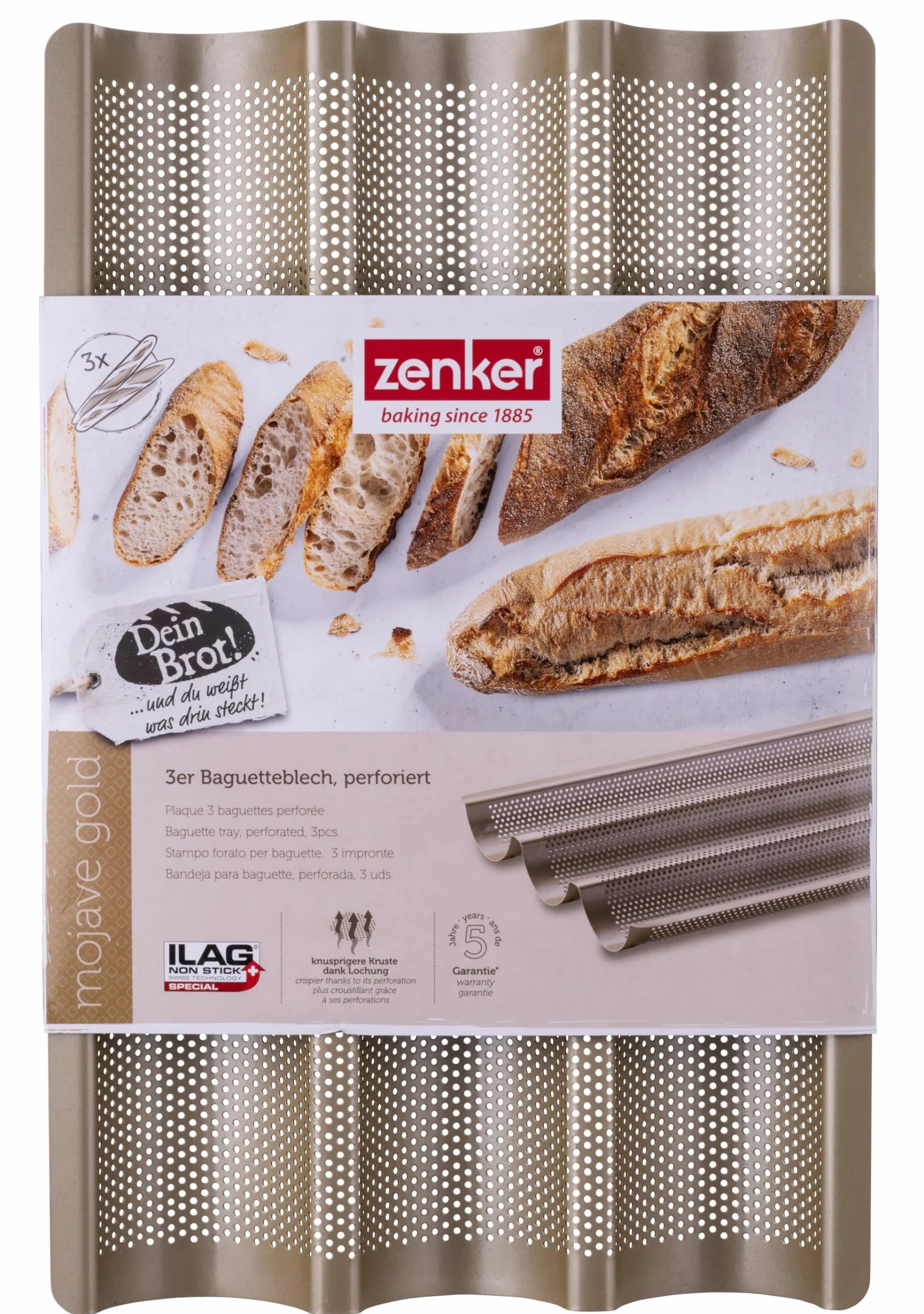 Zenker Blacha do bagietek, perforowana forma do pieczenia chrupiących bagietek, powłoka zapobiegająca przywieraniu, odporna na temperaturę do +230°C, 38,5 x 25 x 3 cm