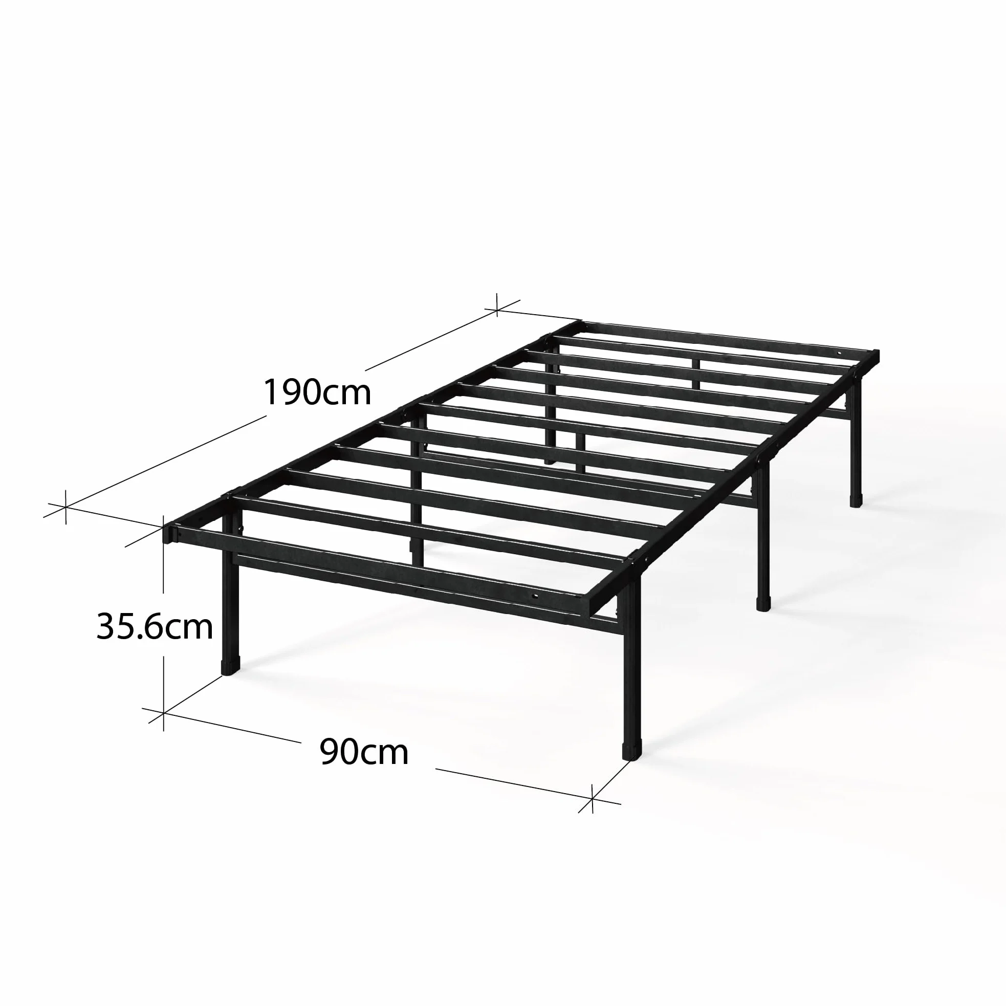 Zinus Justin Łóżko 90 x 190 cm z metalowymi listwami, solidna stalowa rama łóżka jednoosobowego, przechowywanie pod łóżkiem, łatwy montaż, czarne