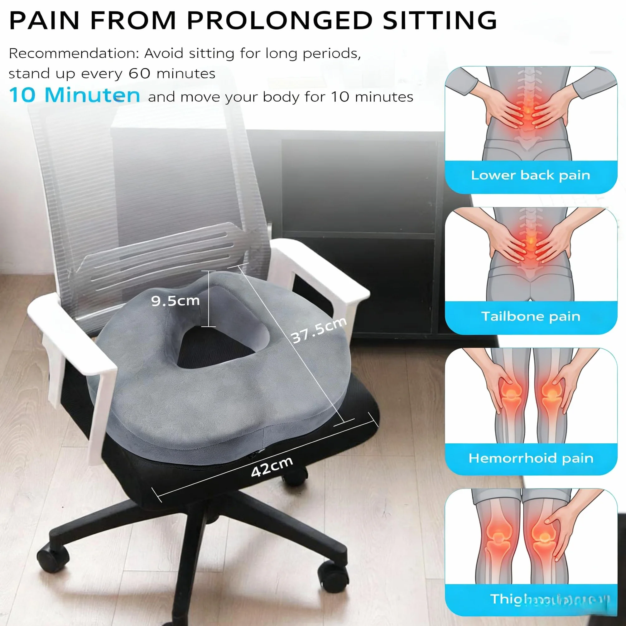 Poduszka do siedzenia w kształcie donuta na hemoroidy, pierścień do siedzenia odciążający kość ogonową – ergonomiczna poduszka do siedzenia z pianki z pamięcią kształtu do krzesła biurowego