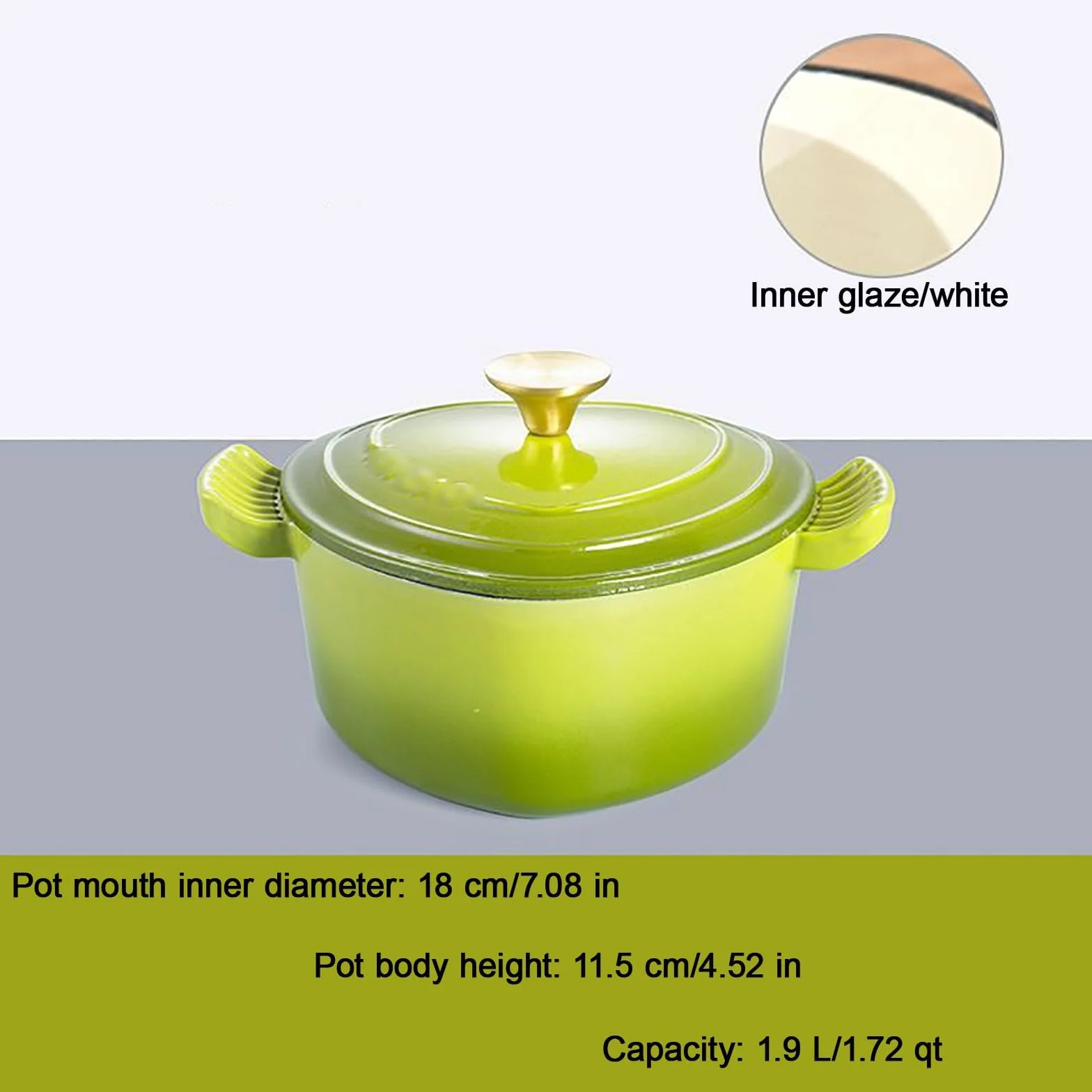 Podwójne Uchwyty Emalowany żeliwny Kociołek Holenderski Z Pokrywką Dutch Oven Nieprzywierający Holenderski Piekarnik Do Gotowania Pieczenia Chłodzenia(Green)