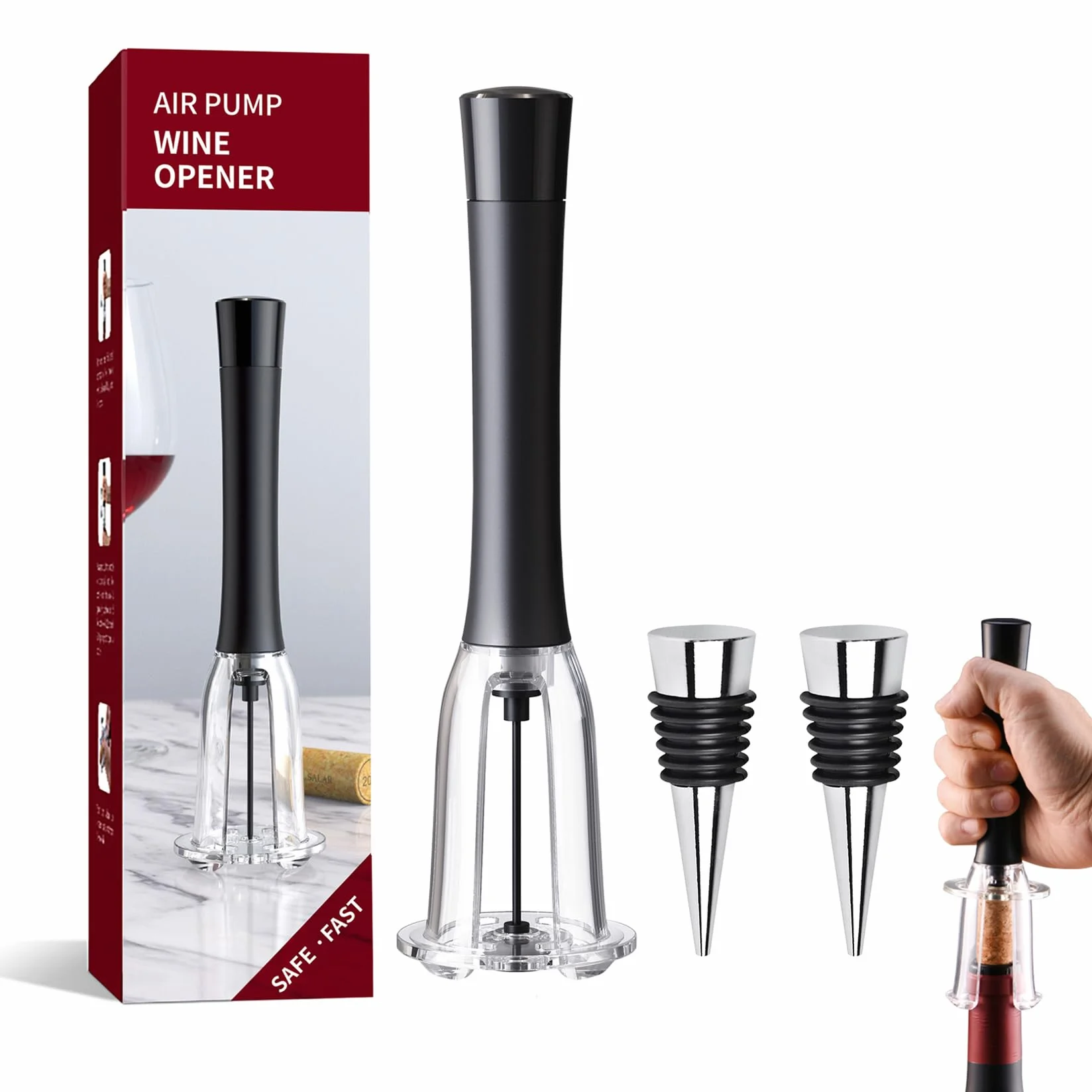 Otwieracz do Wina z Ciśnieniem Powietrza z 2 Korek do Butelki Wielorazowy, Pompa Korkociągi Pneumatyczne, Idealny do Domu, Restauracja, Impreza, Prezent dla Miłośników Wina