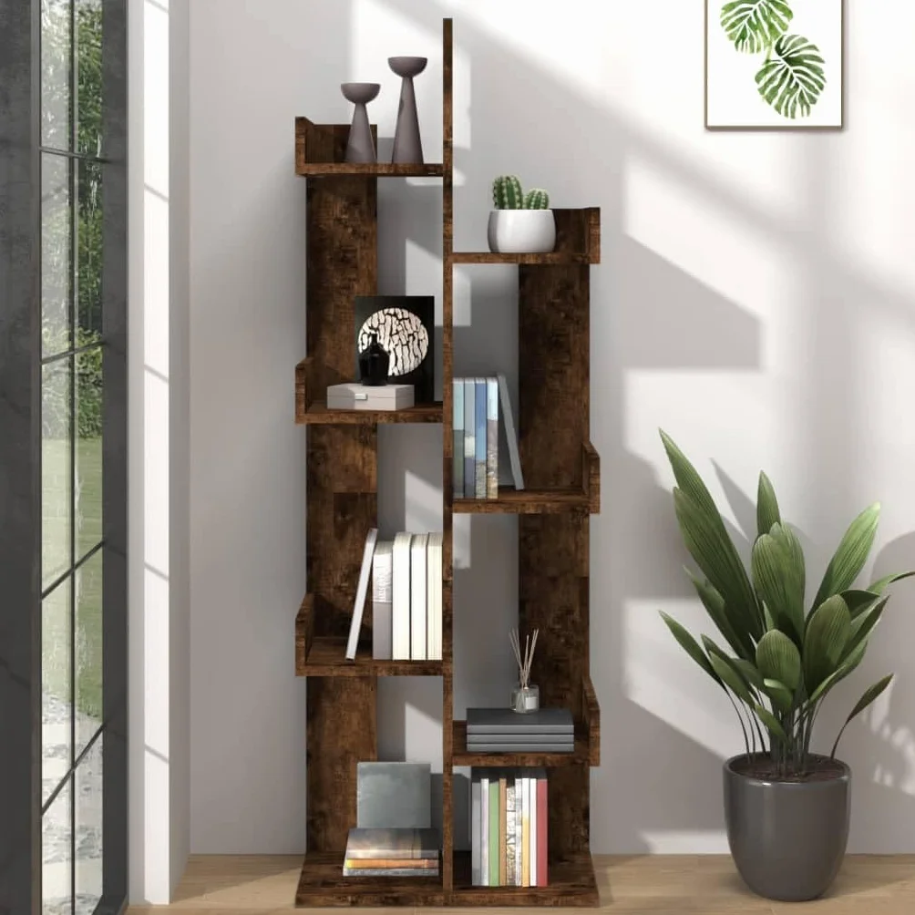 Nowoczesny stojak na książki, drewniany regał na książki z dużym schowkiem do salonu i kącikiem do czytania, elegancki design i oszczędność