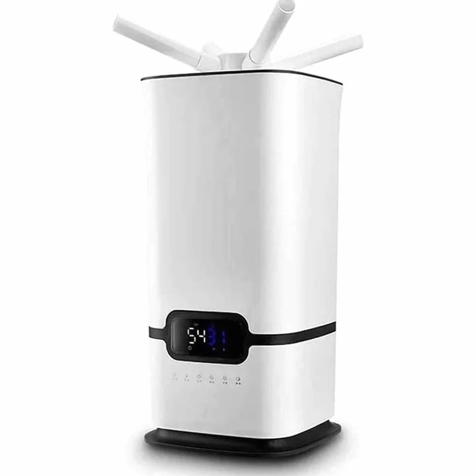 16L Industrial Humidifier for Large Rooms, Whole House Mist Maker z pilotem i timerem, 3 Atomizery, czujnik samochodowy, przenośny wózek, cicha obsługa do warsztatu biurowego, biały