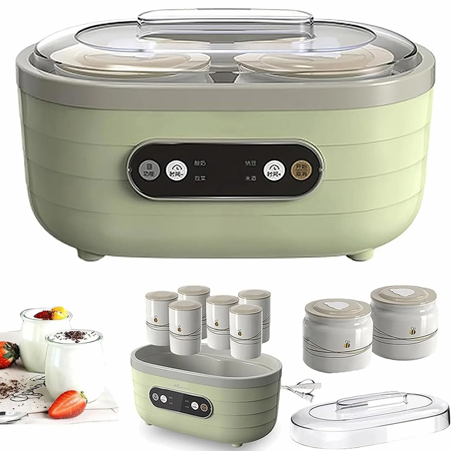 Automatic Yogurt Maker z Wyświetlaczem LED & Timerem, 1.75L Fermentator z 2 Dużymi & 6 Małymi Kubkami, Regulowany Czas & Stała Temperatura do Jogurtu & Jogurtu Greckiego