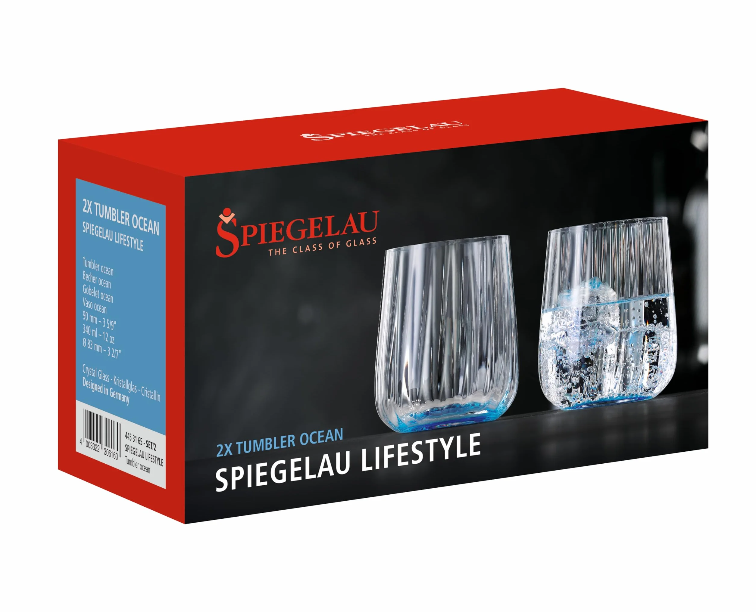 Spiegelau & Nachtmann, 2-częściowy zestaw kubków, niebieskie szklanki do napojów, szkło kryształowe, 340 ml, Ocean, Lifestyle, 4453165
