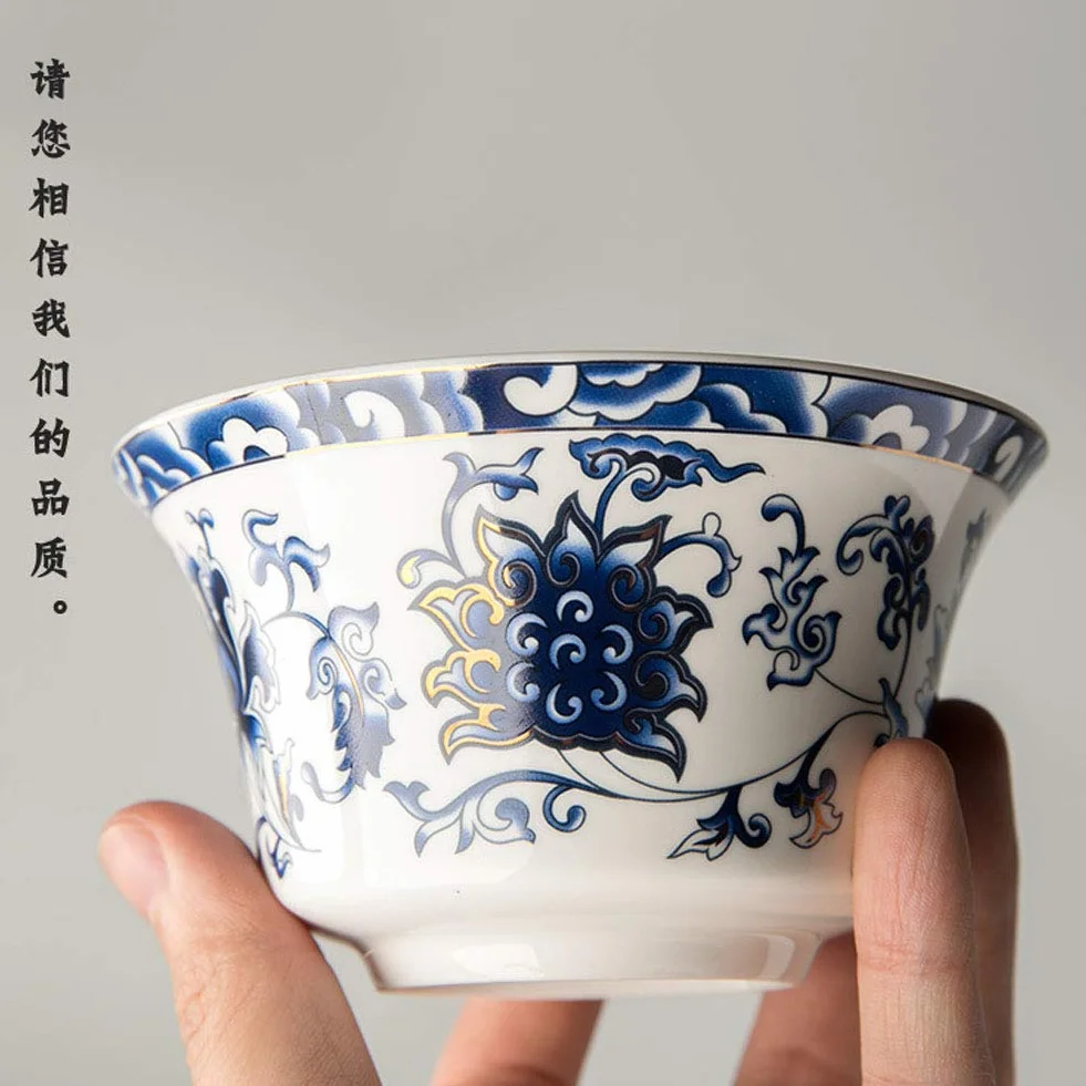 Tradycyjny zestaw do herbaty Gaiwan z pokrywką i spodkiem, filiżanka do herbaty Gongfu, porcelanowe filiżanki z motywem lotosu, 10 uncji