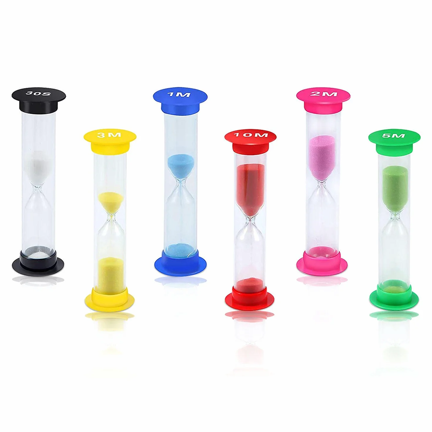 6 szt. timera klepsydry, 30 sek/1 min / 2 minuty / 3 minuty / 5 minut / 10 minut PVC szkło klepsydra ABS do klasy, domowego biura, gry