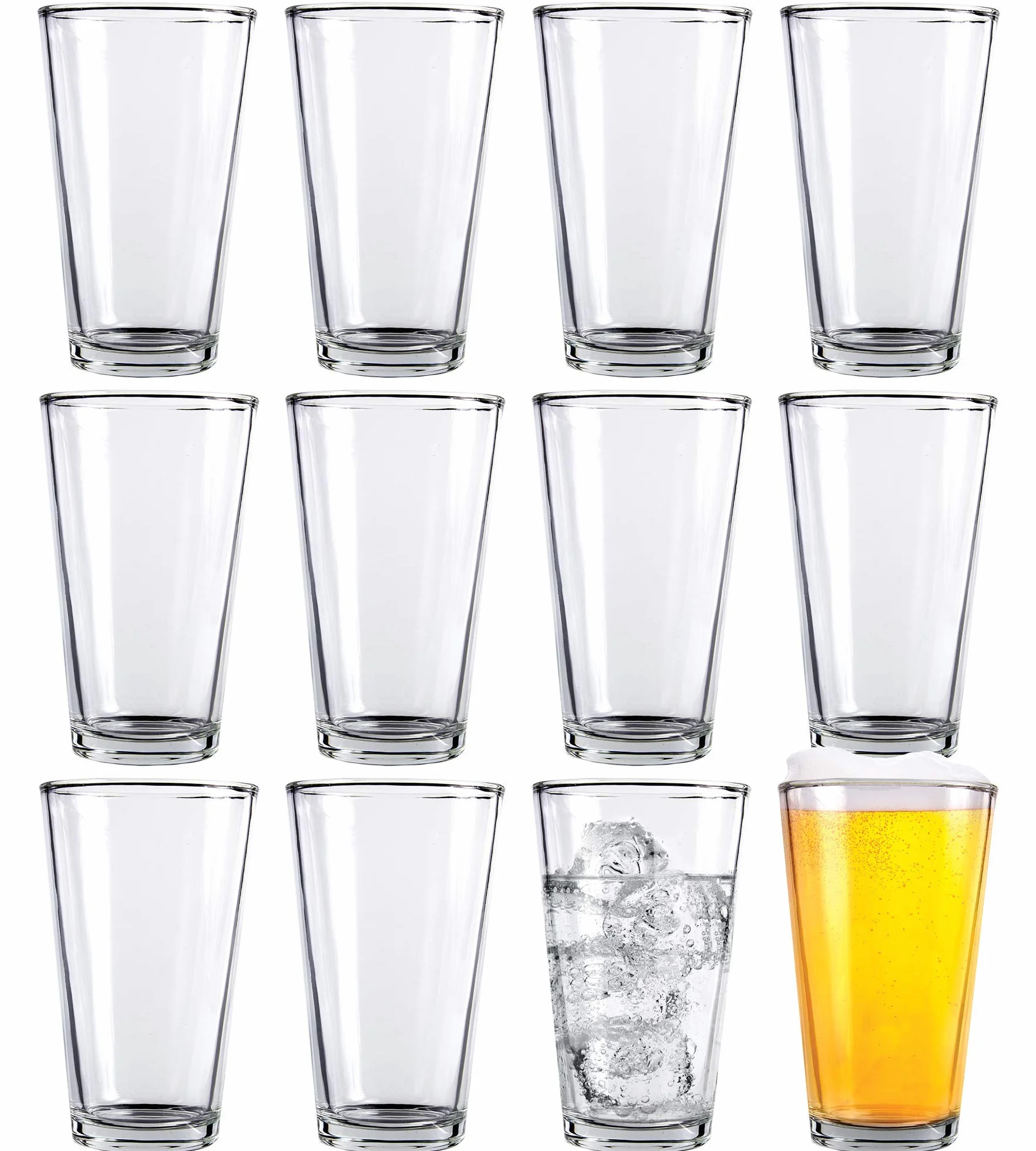 Kubki do piwa z przezroczystego szkła, 12 sztuk, uniwersalne kubki do picia, 473 ml, elegancki design do domu i kuchni, bez ołowiu i BPA, idealne do restauracji, barów, imprez, firmy Kitchen Lux
