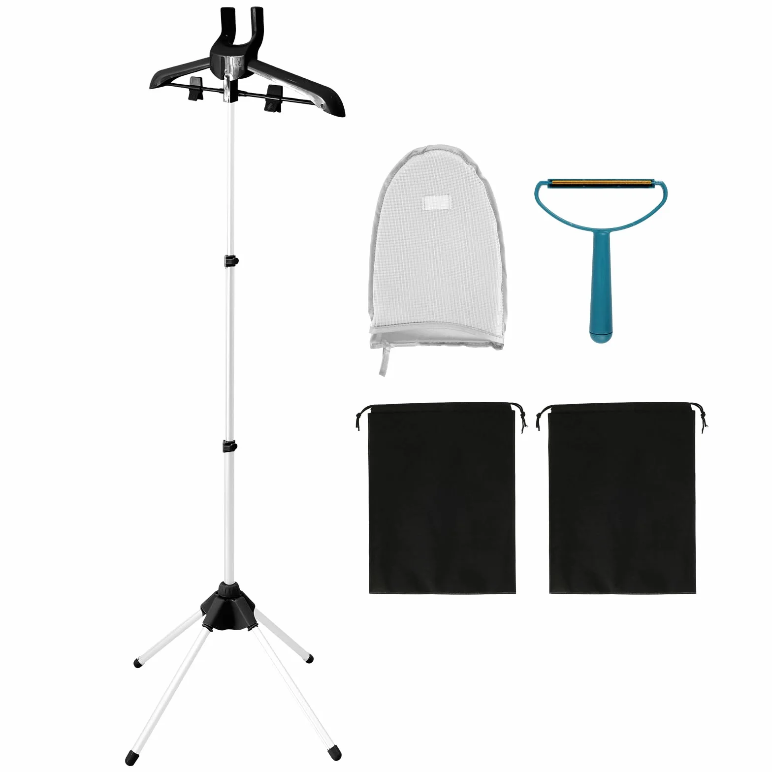 Wieszak na ubrania na parę, składany wieszak z rękawicą do prasowania, uchwyt na żelazko parowe z obrotem o 360°, regulowana długość od 84 do 160 cm, przenośny stojak do suszenia ubrań