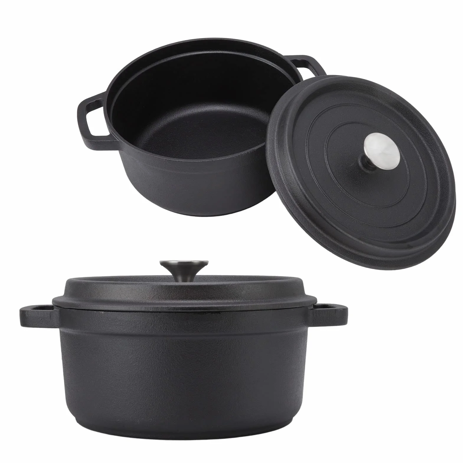 Naroote 24cm żeliwny Holenderski Garnek do Pieczenia z podwójną pętlą Niepowlekany Holenderski Piekarnik z Płaskim Dnem z pokrywką i Podwójnym Uchwytem z pętlą do Gulaszu z Zupy