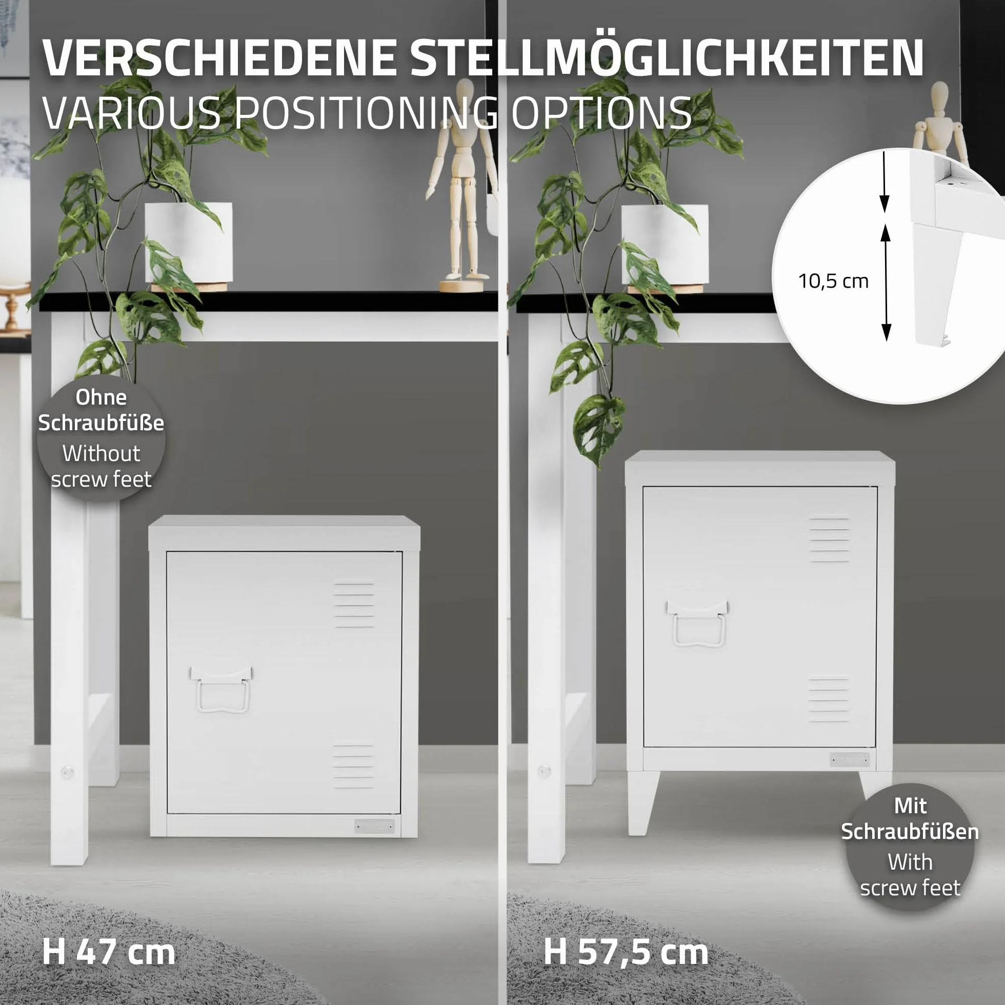 ML-Design uniwersalna szafka metalowa bialy 40x30x57,5 cm stalowa z drzwiami kompaktowa szafka biurowa mala szafka na dokumenty i do przechowywania szafka boczna kawowa do salonu biura sypialni