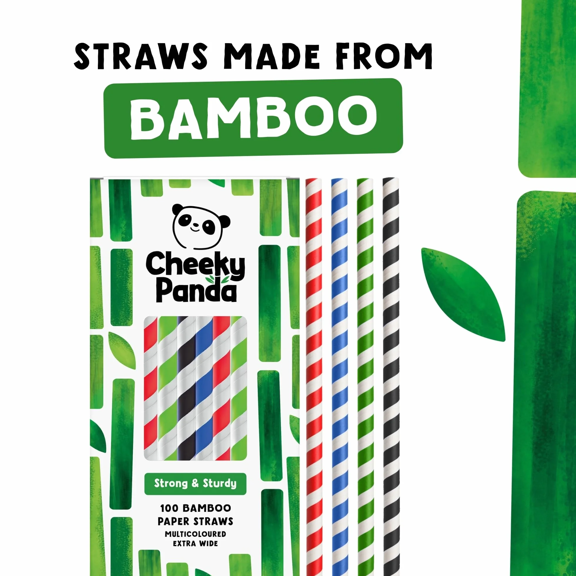 The Cheeky Panda Bambusowe papierowe słomki do herbaty bąbelkowej, 100 wielokolorowych, szerokich słomek do picia, do herbaty Boba, koktajli mlecznych i smoothie