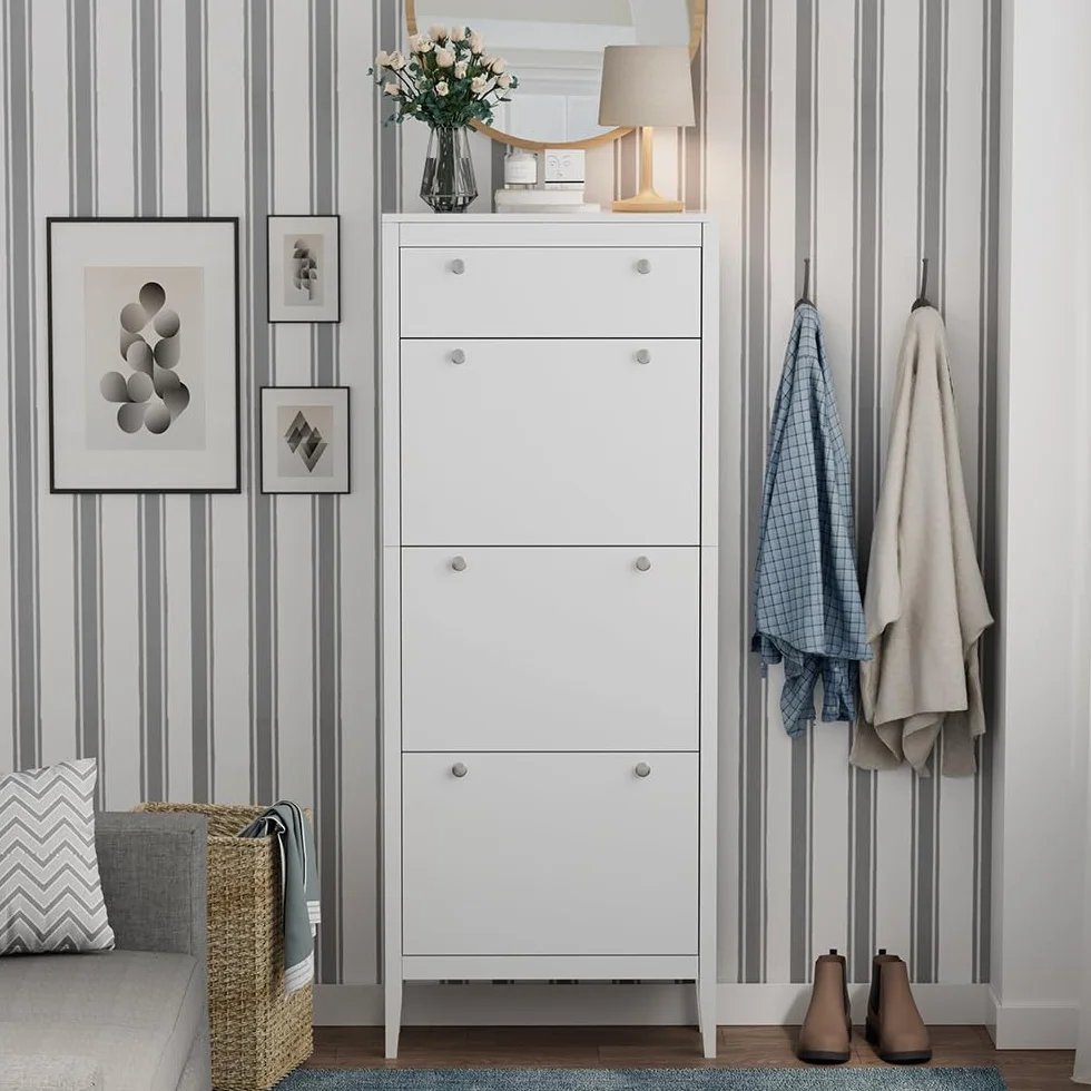 Vicco Szafka na buty "Aron", Biały, 60 x 153 cm | 3 przedziały, pour le rangement des chaussures et combinable avec d'autres modules