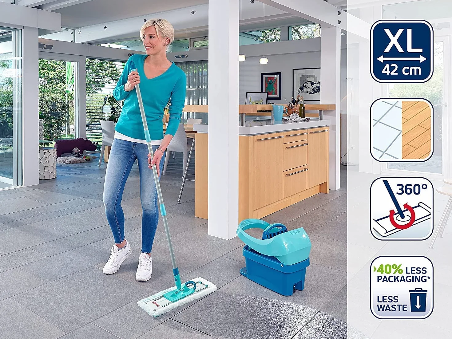 Leifheit Profi XL micro Duo mop stalowy uchwyt 146 cm mikrofibra system click 360°