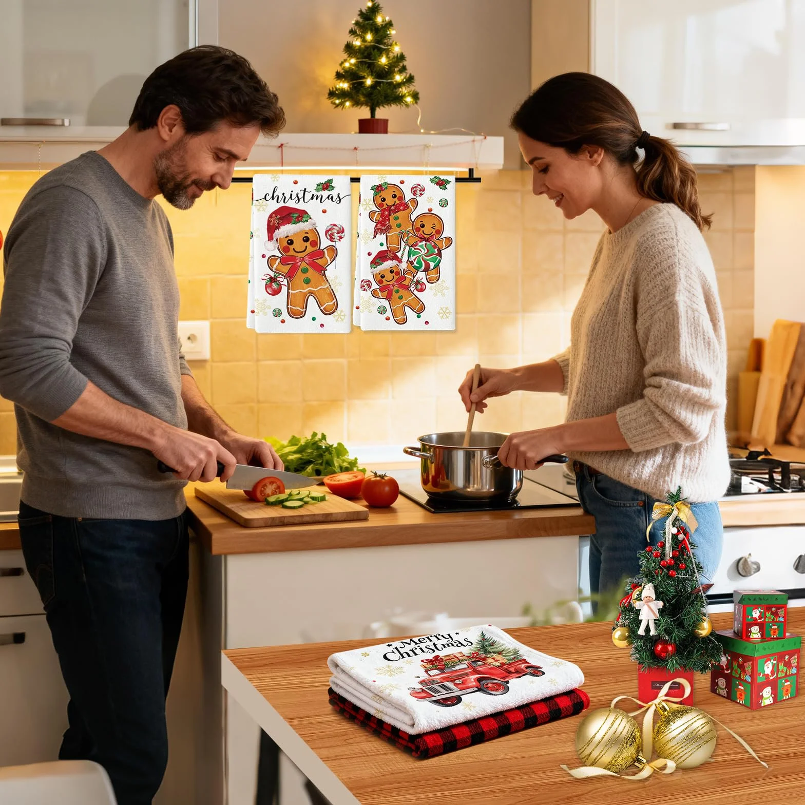 2 szt. Ściereczki kuchenne Boże Narodzenie 43 x 66 cm Ściereczki kuchenne Motyw świąteczny Kitchen Towels Decor Zima Boże Narodzenie Stół Jadalny w Domu (B)