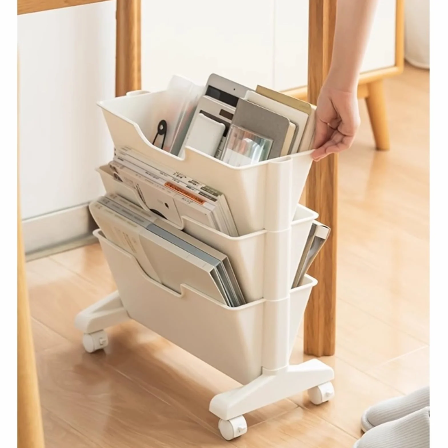 Szafka na dokumenty z ruchomymi półkami na książki pod biurkiem, wózek podłogowy do organizowania plików i stojaka na drukarkę (39 cm) idealny do domowego biura