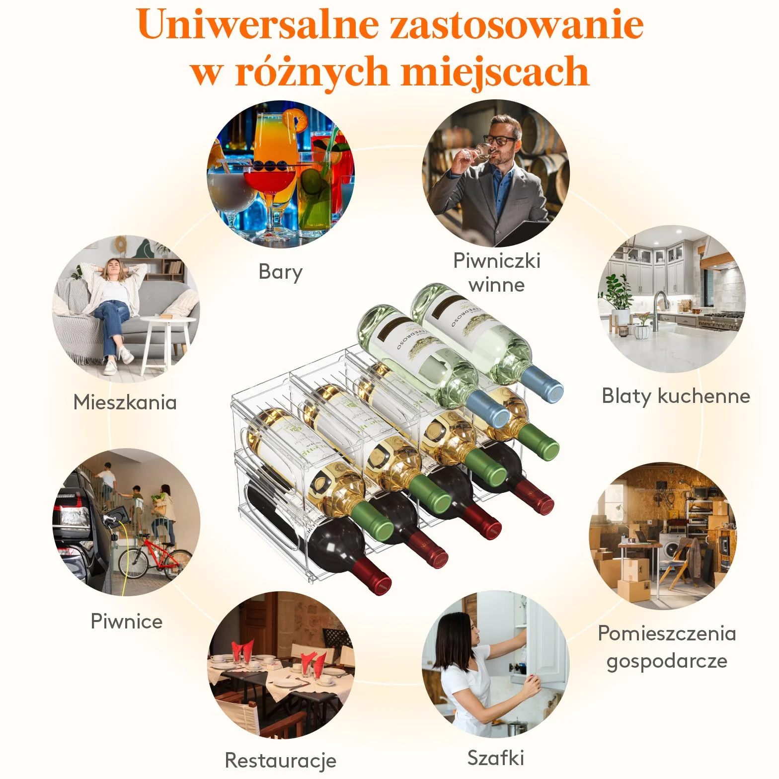 Lifewit Plastikowy stojak na wino do lodówki, szafki, blatu, uchwyt na butelkę wina, organizer na butelki wody, do lodówki, spiżarni, przezroczysty, pomieści 12 butelek
