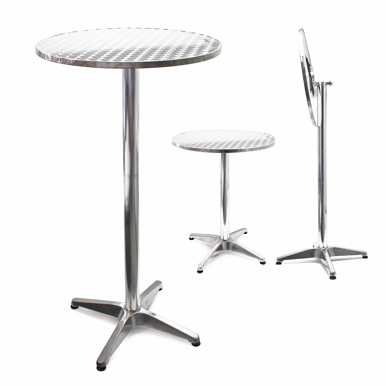 Wiltec Aluminiowy stolik barowy z okrągłym blatem ø60 cm, składany, regulowana wysokość 2 poziomy 74/114 cm, rura podstawy ø58 mm