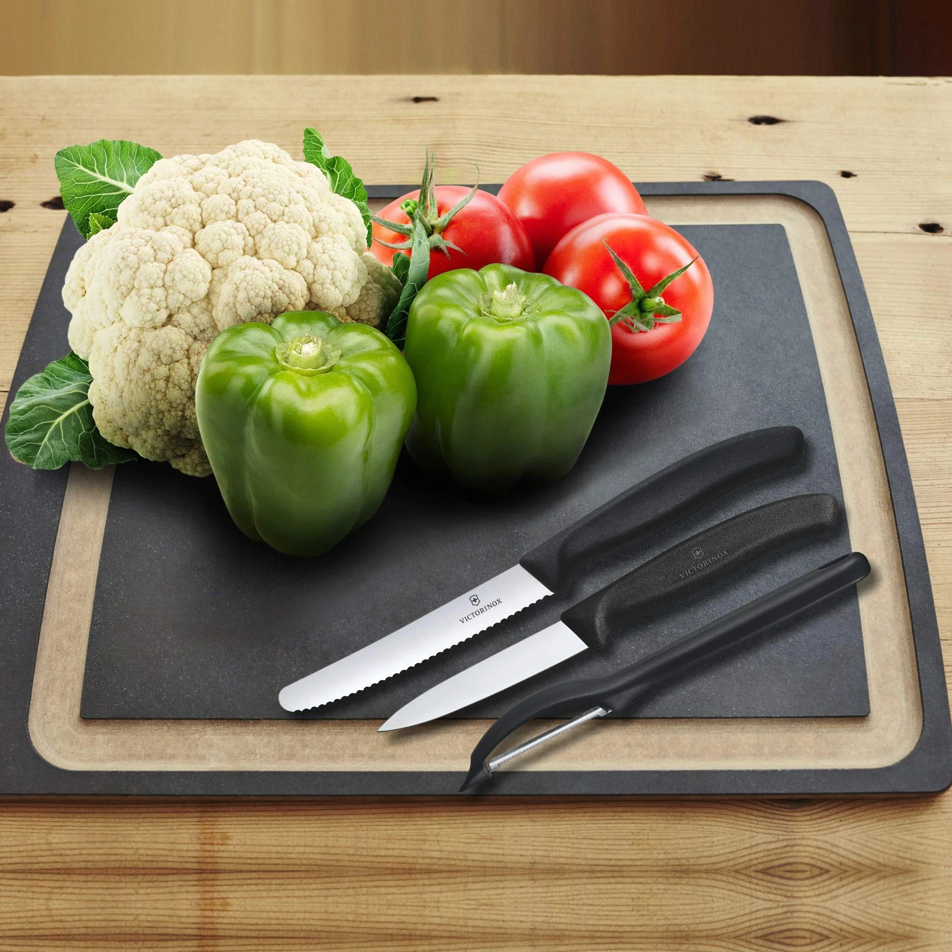Victorinox Swiss Classic Gemüsemesser-Set mit Schäler, 3-teilig, schwarz