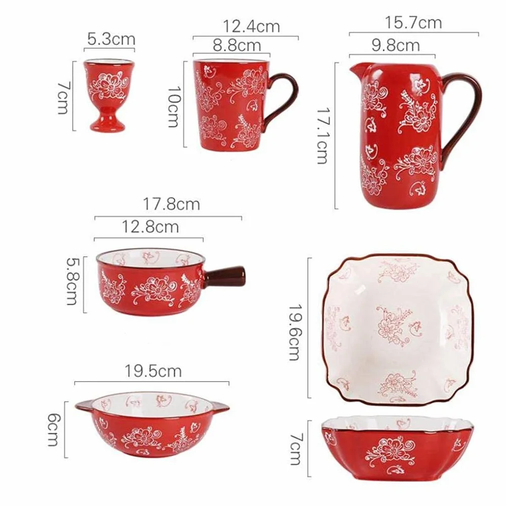 Zestaw obiadowy, 12 sztuk Ceramiczny zestaw obiadowy w kolorze podszkliwnym Zestaw porcelanowej zastawy stołowej Orientalne piękno Prezenty ślubne na parapetówkę
